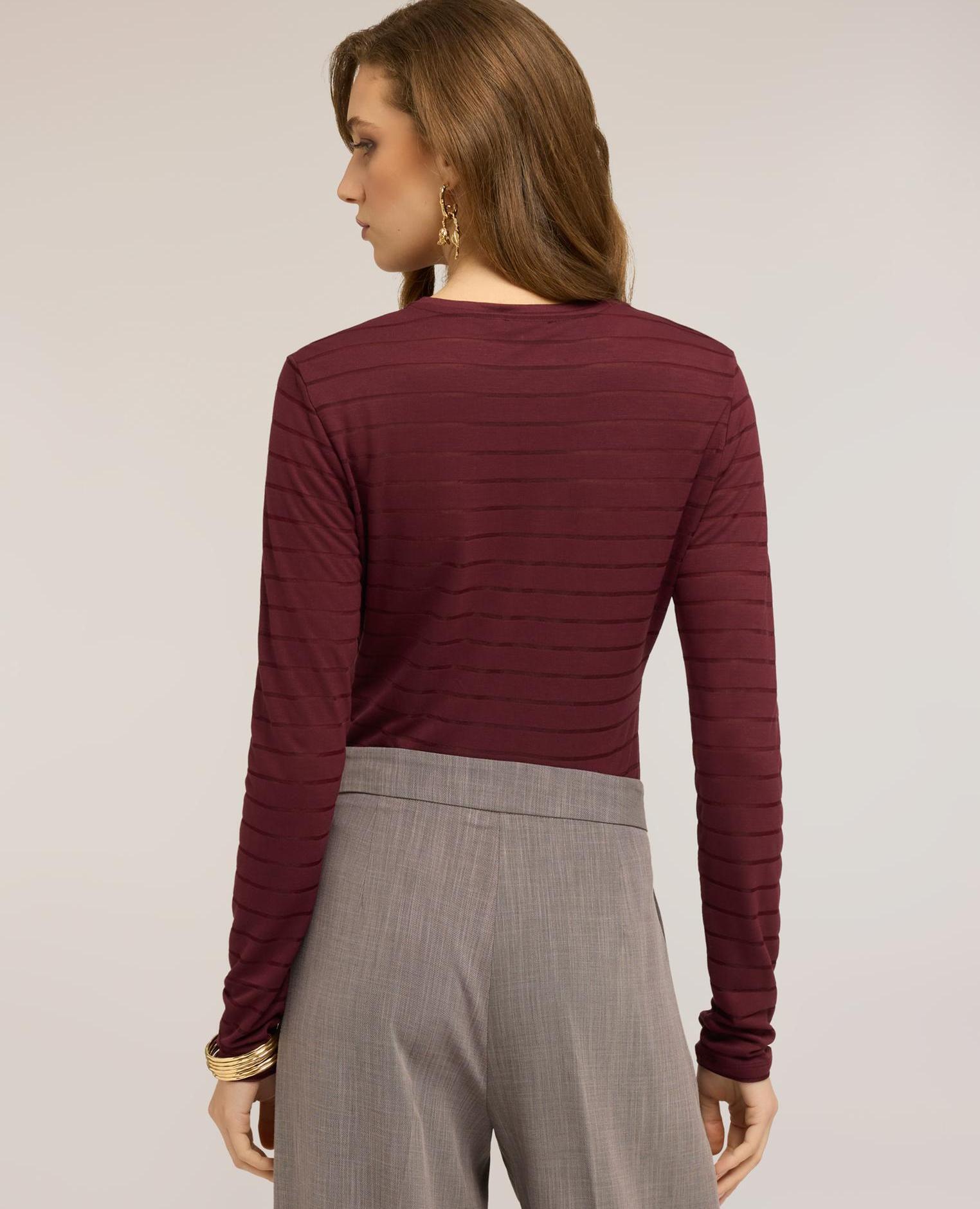 Blusa de mujer de rayas en jersey mezcla de viscosa ajuste entallado con cierre de botones - Motivi - Burdeos Burdeos-2
