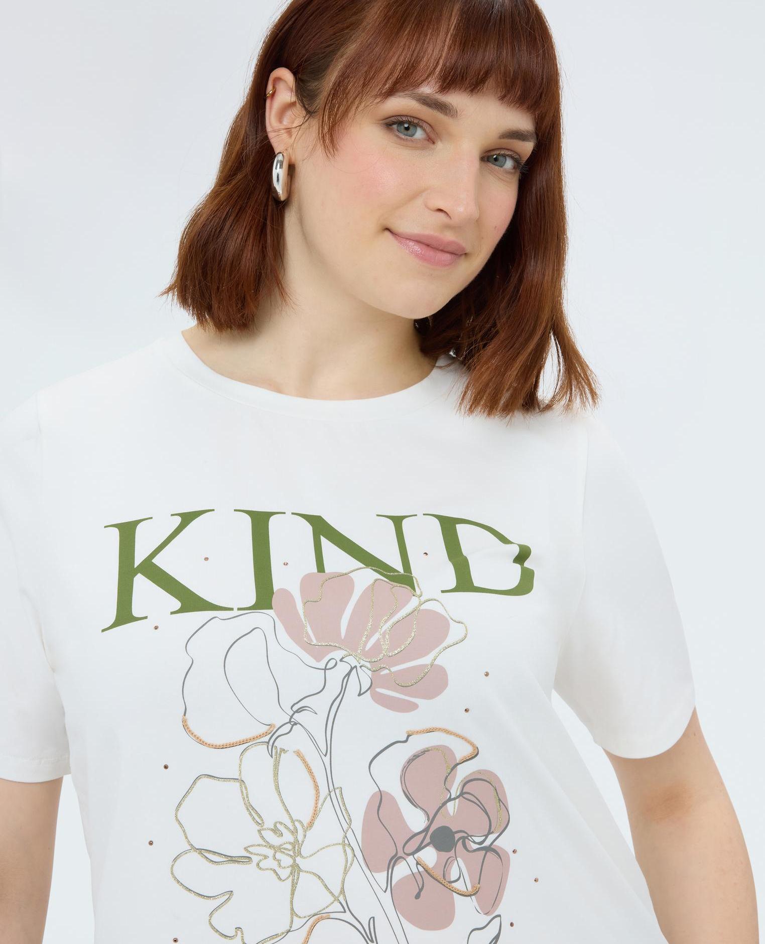 Camiseta de mujer de algodón con estampado floral - Fiorella Rubino - Blanco Blanco-3