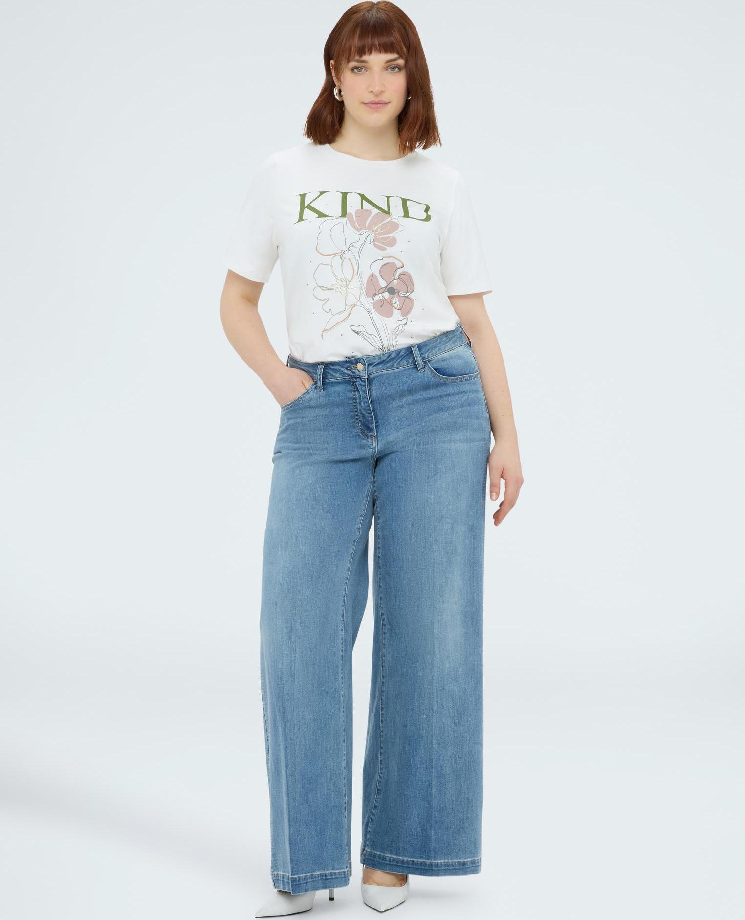 Camiseta de mujer de algodón con estampado floral - Fiorella Rubino - Blanco Blanco-4