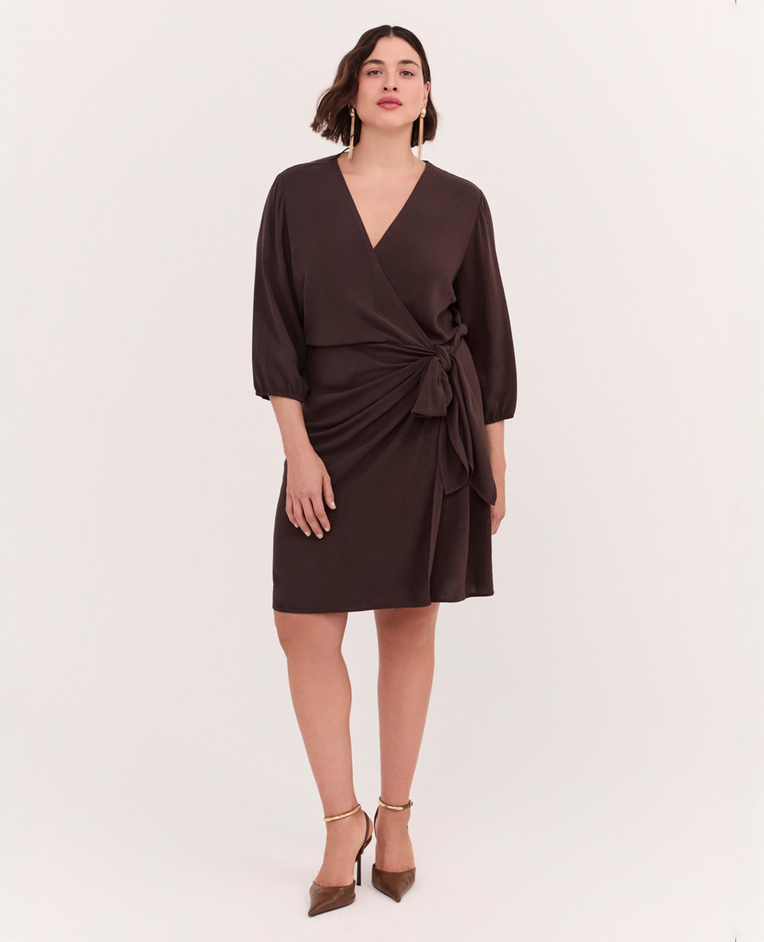 Fiorella Rubino - Vestido cruzado joy en viscosa mangas de tres cuartos con puño elástico y cierre con cinturón.