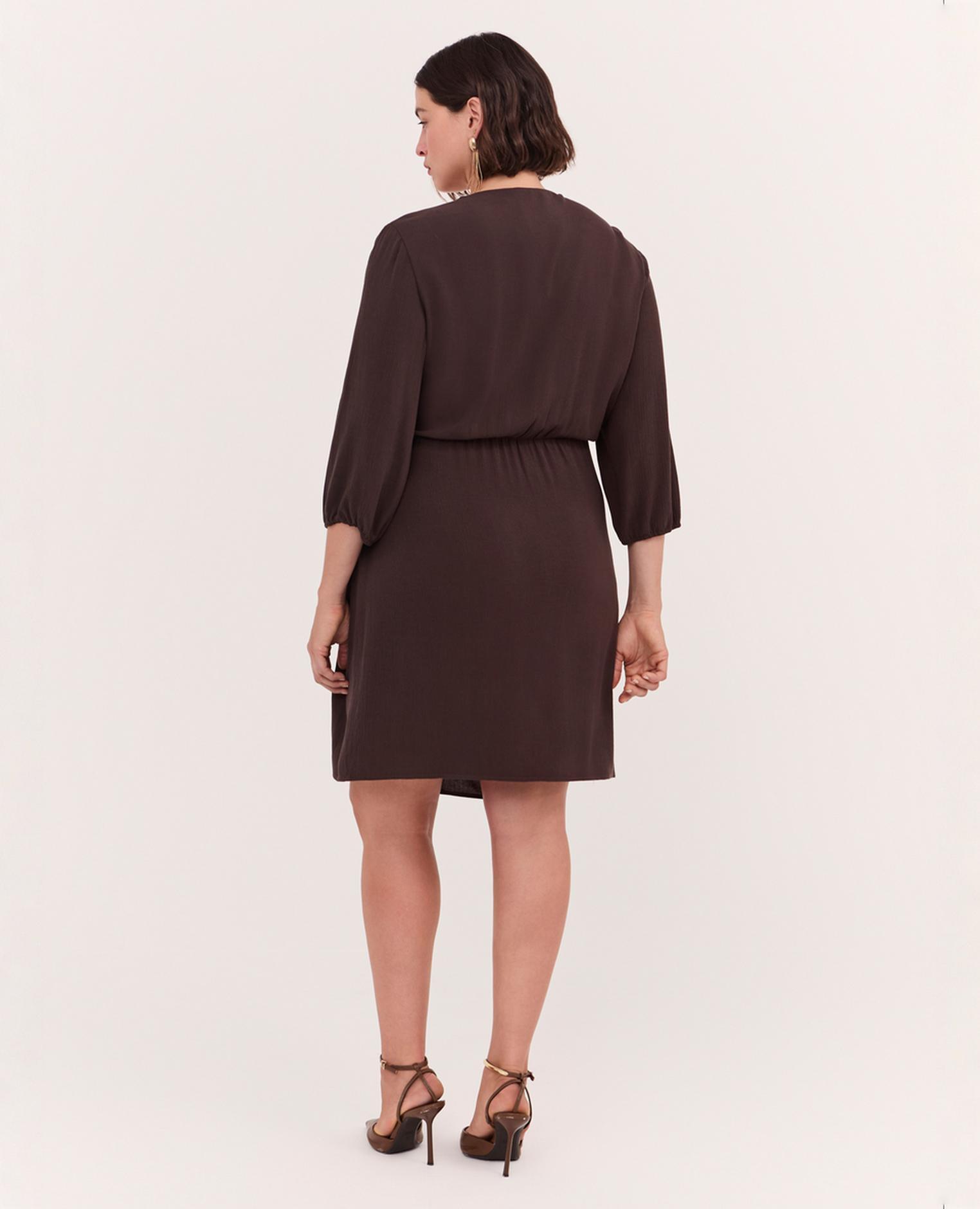 Vestido cruzado joy en viscosa mangas de tres cuartos con puño elástico y cierre con cinturón - Fiorella Rubino - Marrón Marrón-2