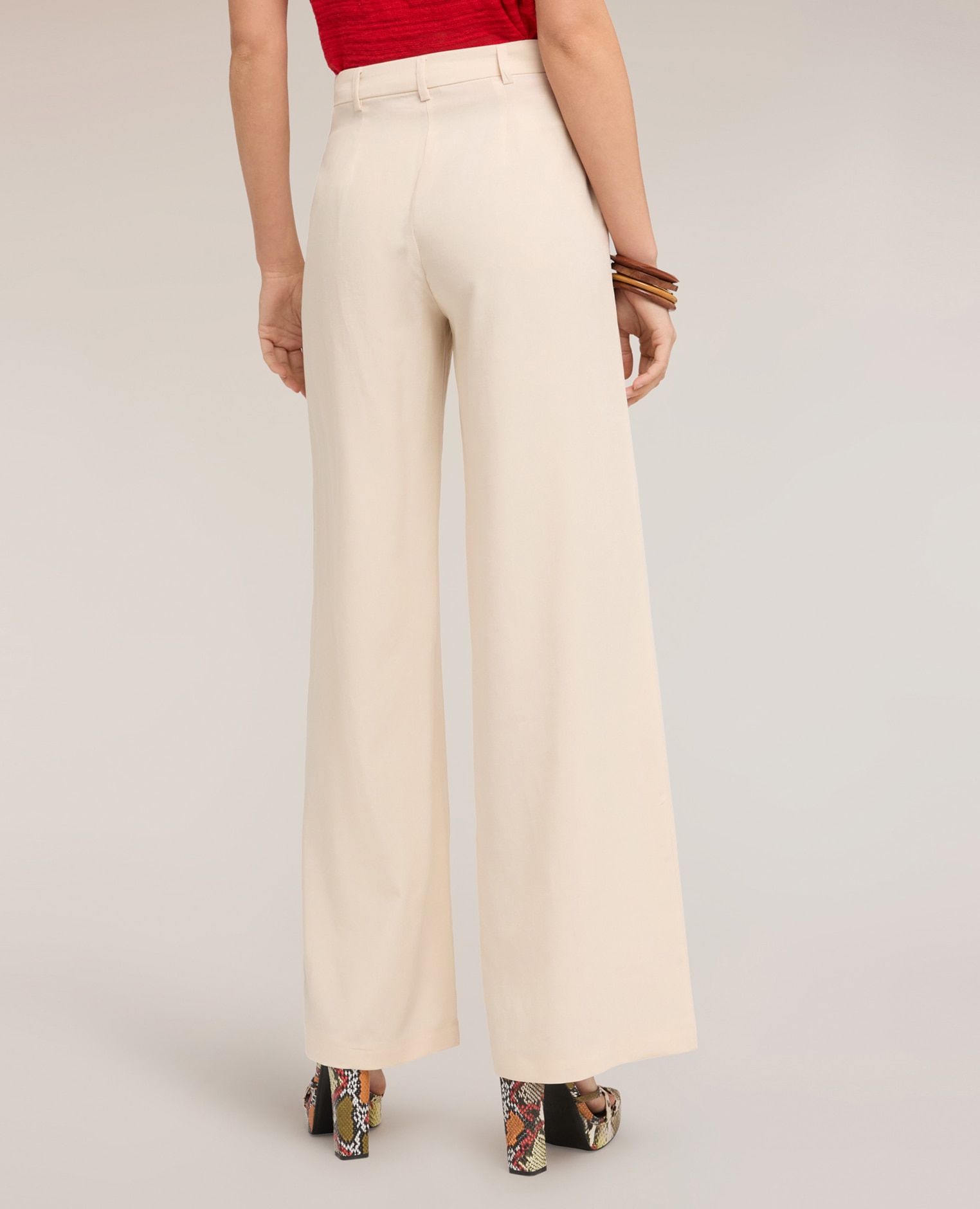 Pantalones de mujer palazzo de mezcla de lino ajuste ancho cierre frontal con botón y cremallera - Motivi - Beige Beige-2