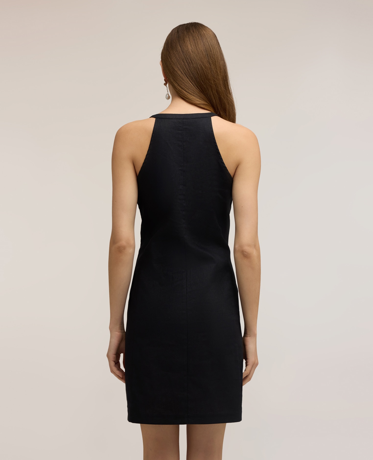 Vestido línea a mezcla de lino modelo sin mangas - Motivi - Negro Negro-2