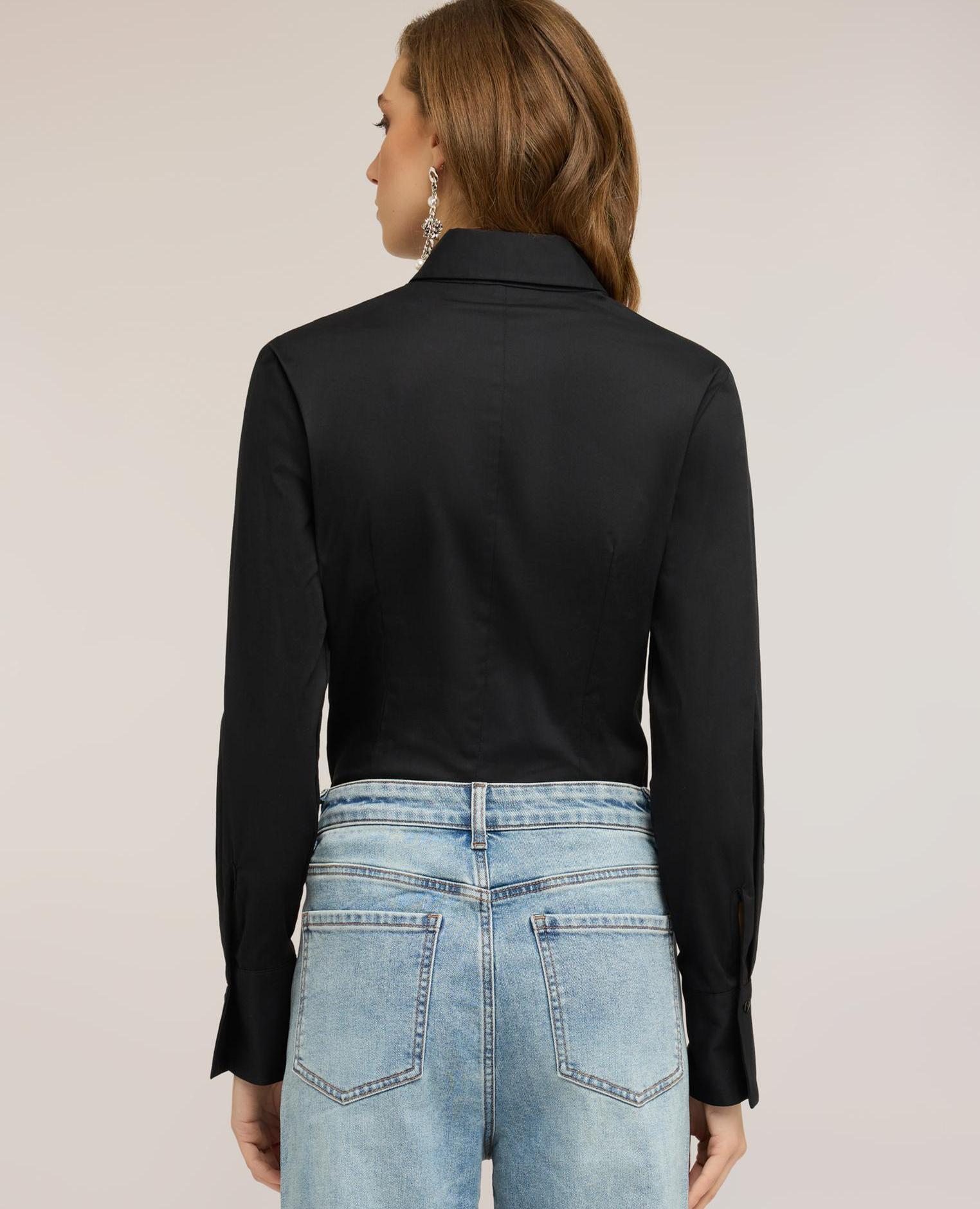 Camisa de mujer de popelina de algodón ajuste regular cierre frontal con botones - Motivi - Negro Negro-2