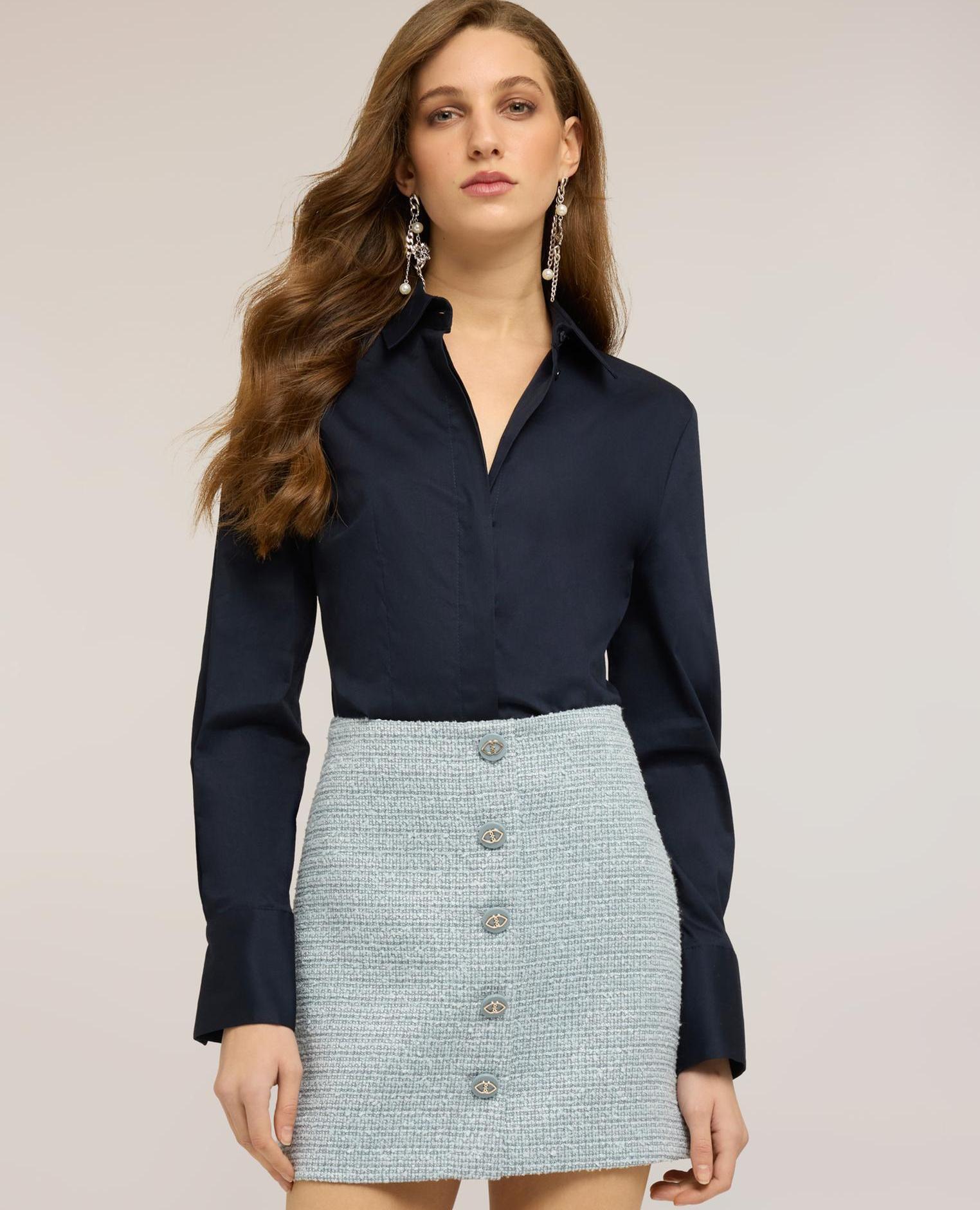 Camisa de mujer de popelina de algodón ajuste regular cierre frontal con botones - Motivi - Azul Azul-1