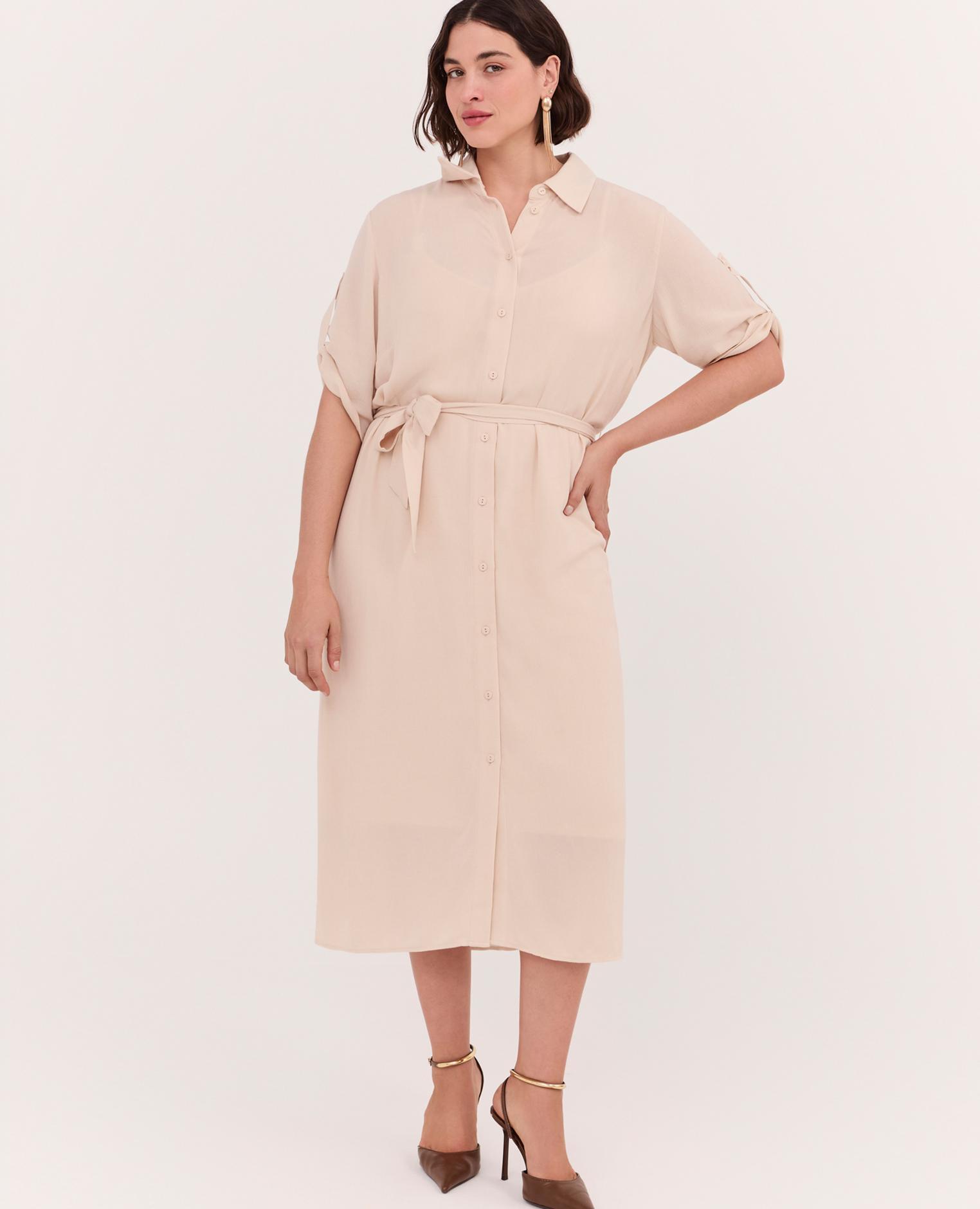Fiorella Rubino - Vestido camisero power en viscosa cinturón en la cintura para anudar.
