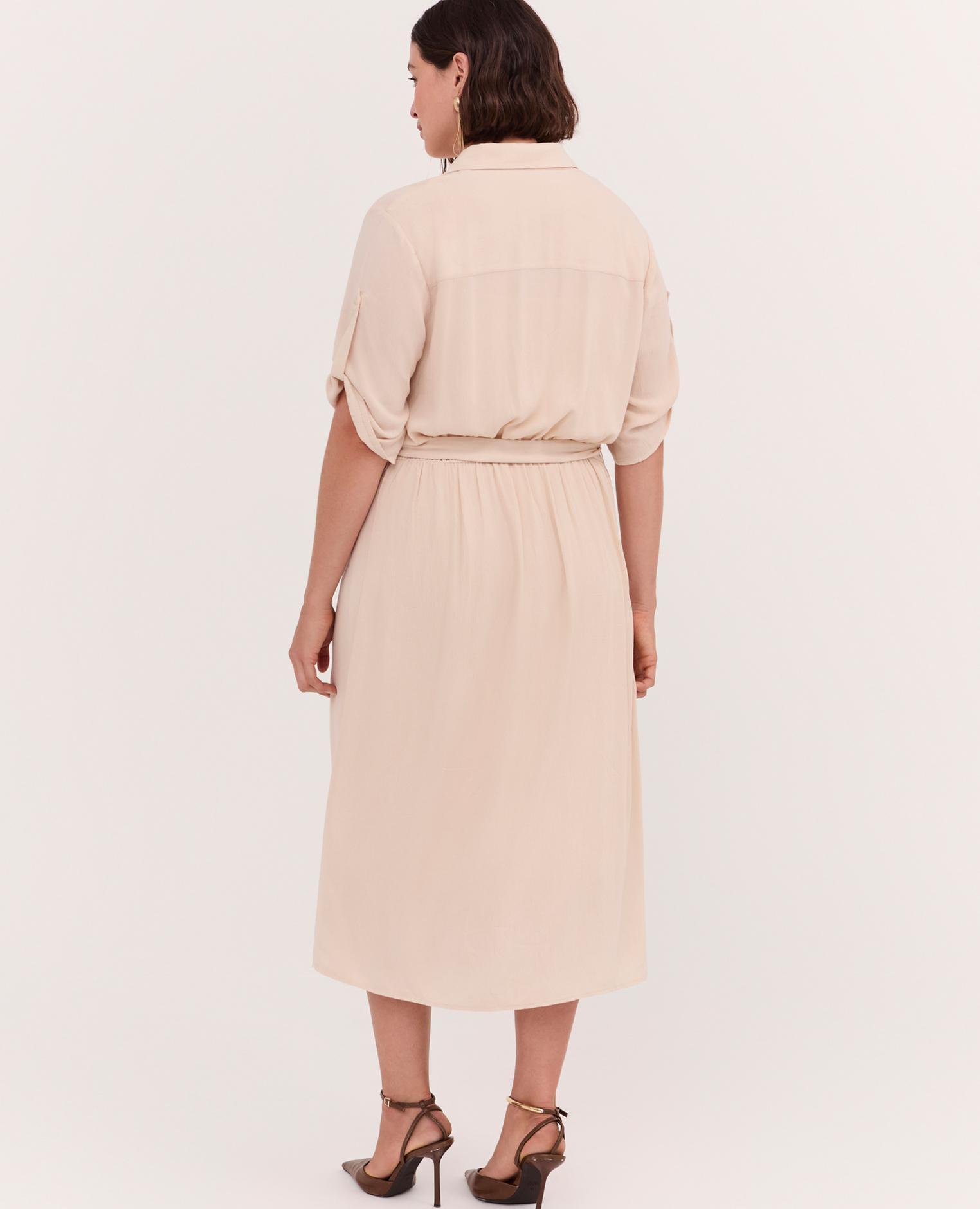 Vestido camisero power en viscosa cinturón en la cintura para anudar - Fiorella Rubino - Beige Beige-2