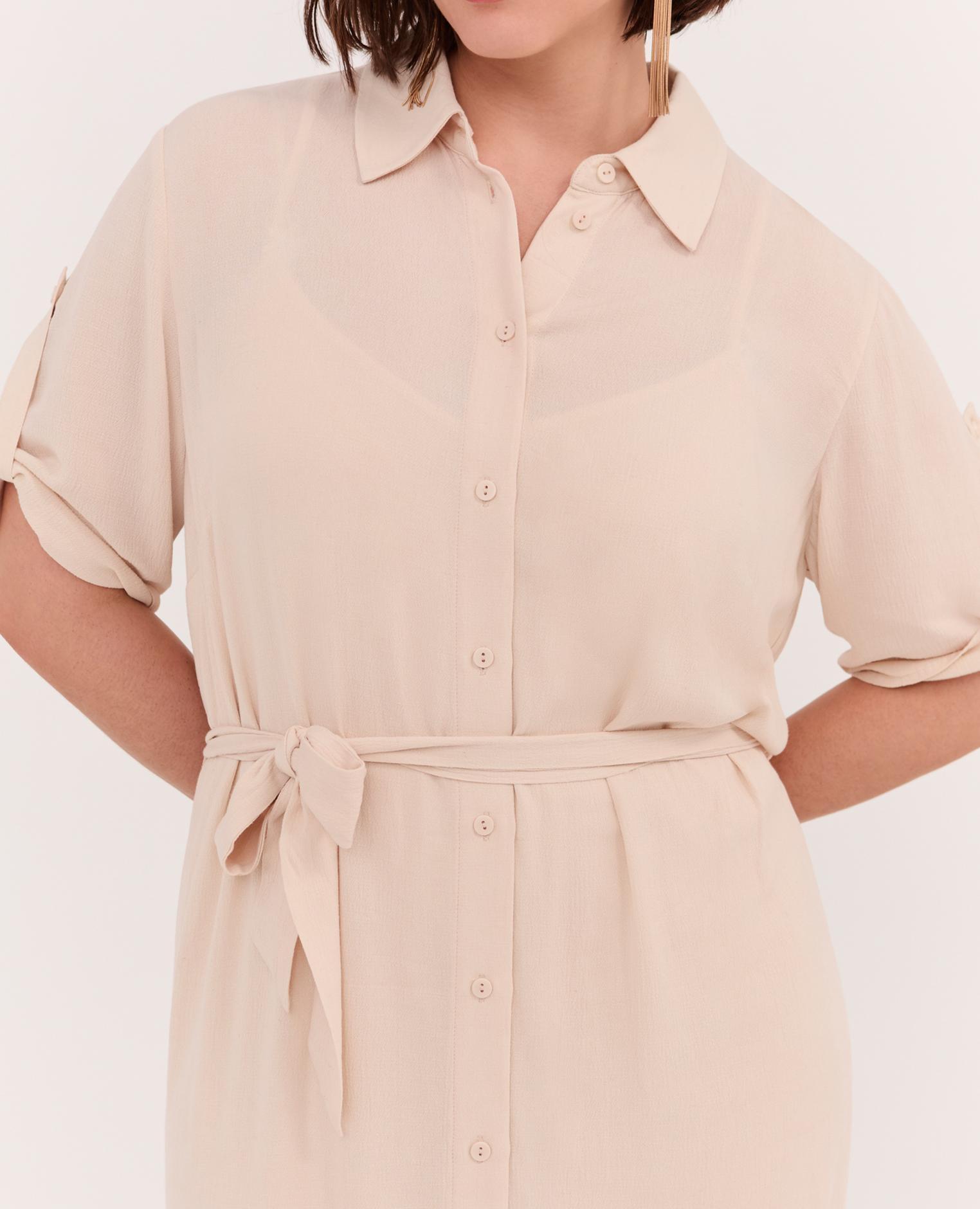 Vestido camisero power en viscosa cinturón en la cintura para anudar - Fiorella Rubino - Beige Beige-3