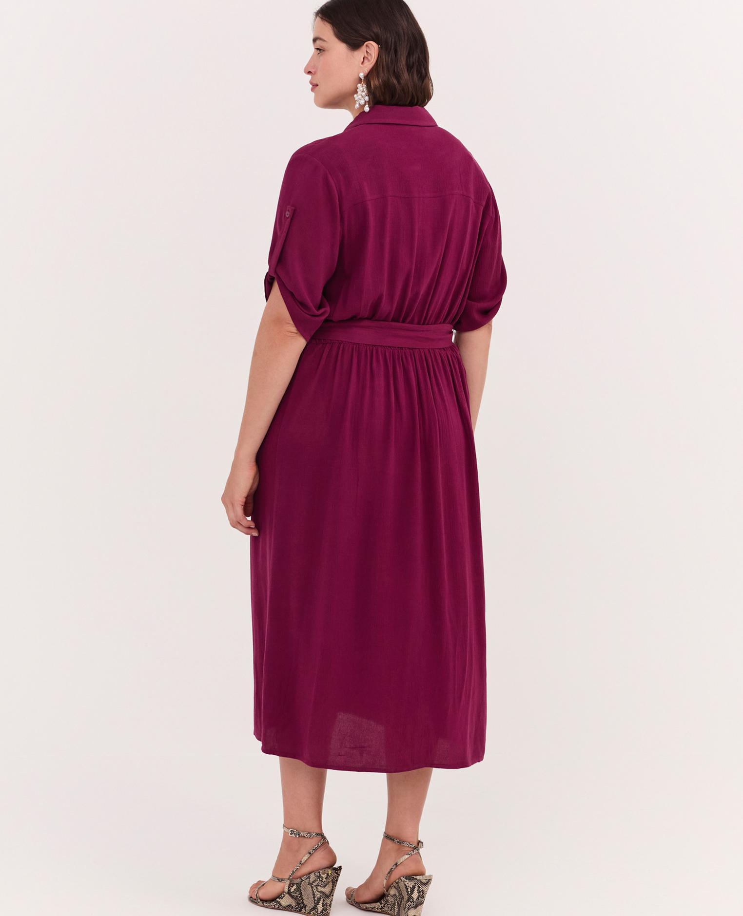 Vestido camisero power en viscosa cinturón en la cintura para anudar - Fiorella Rubino - Burdeos Burdeos-2