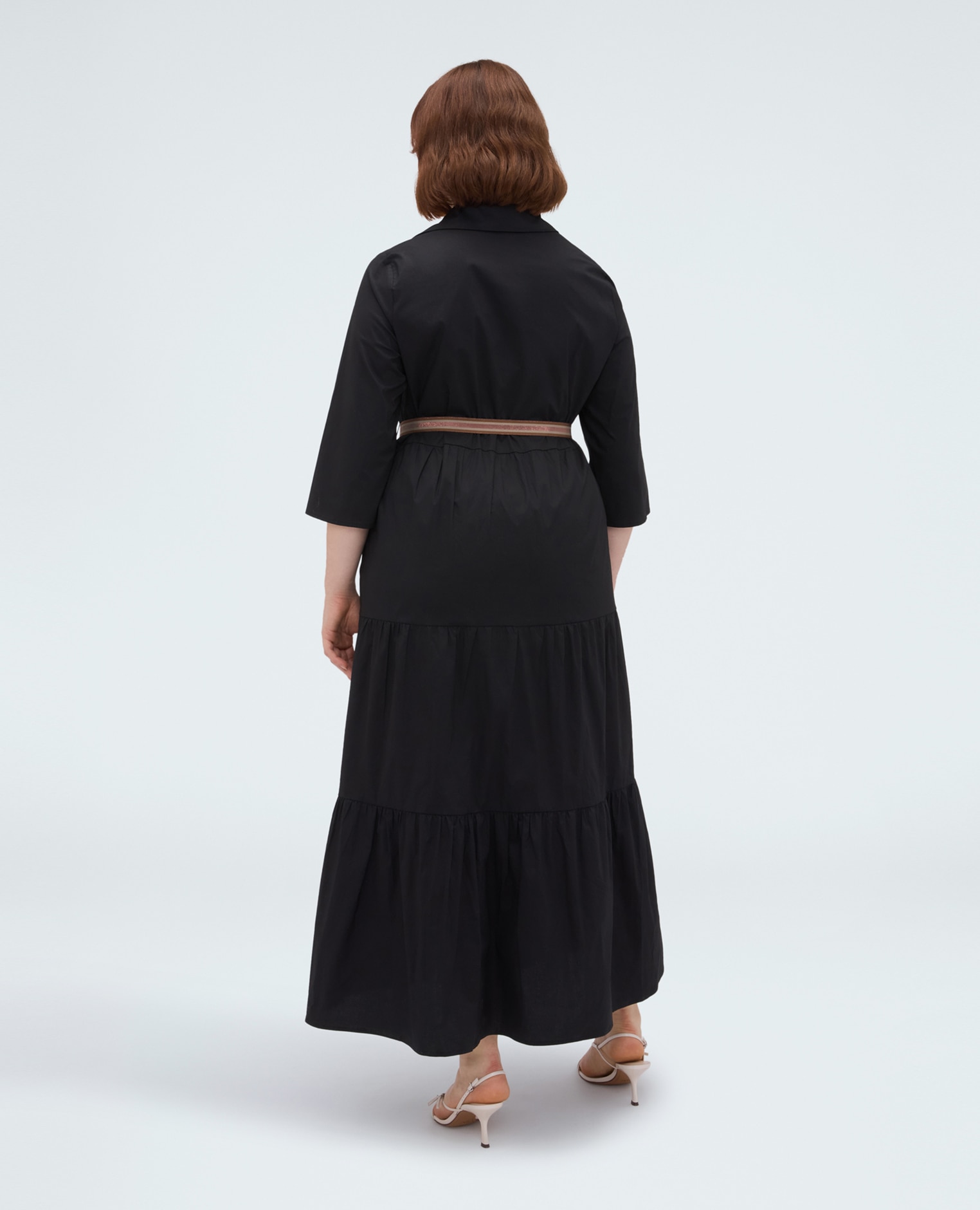 Vestido camisero power en viscosa cierre con botones en el frente y mangas de tres cuartos - Fiorella Rubino - Negro Negro-2