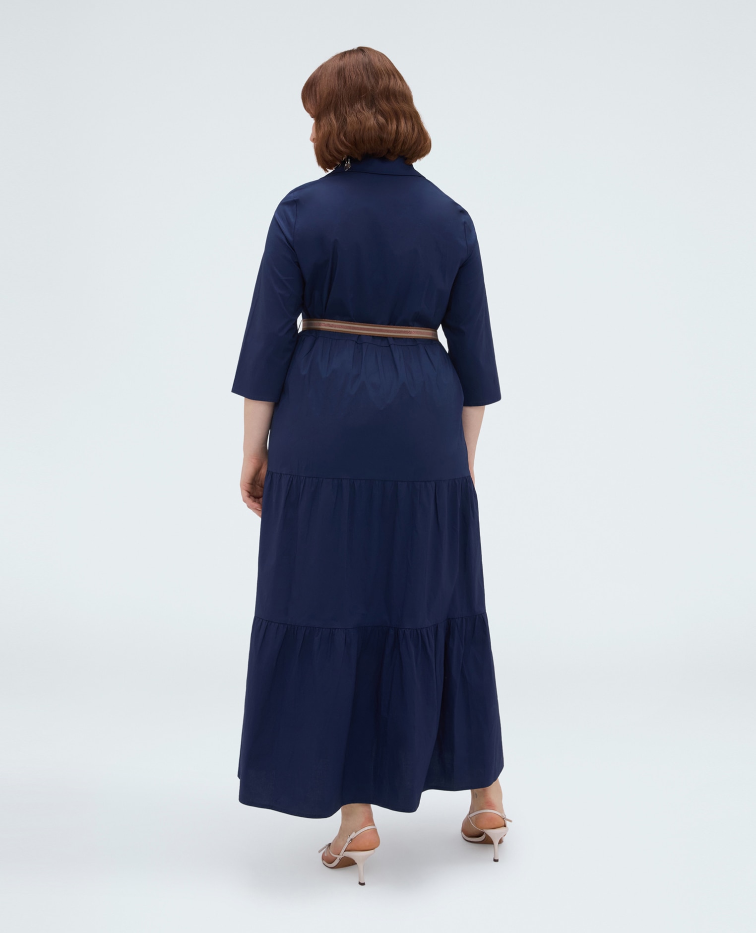 Vestido camisero power en viscosa cierre con botones en el frente y mangas de tres cuartos - Fiorella Rubino - Azul Azul-2