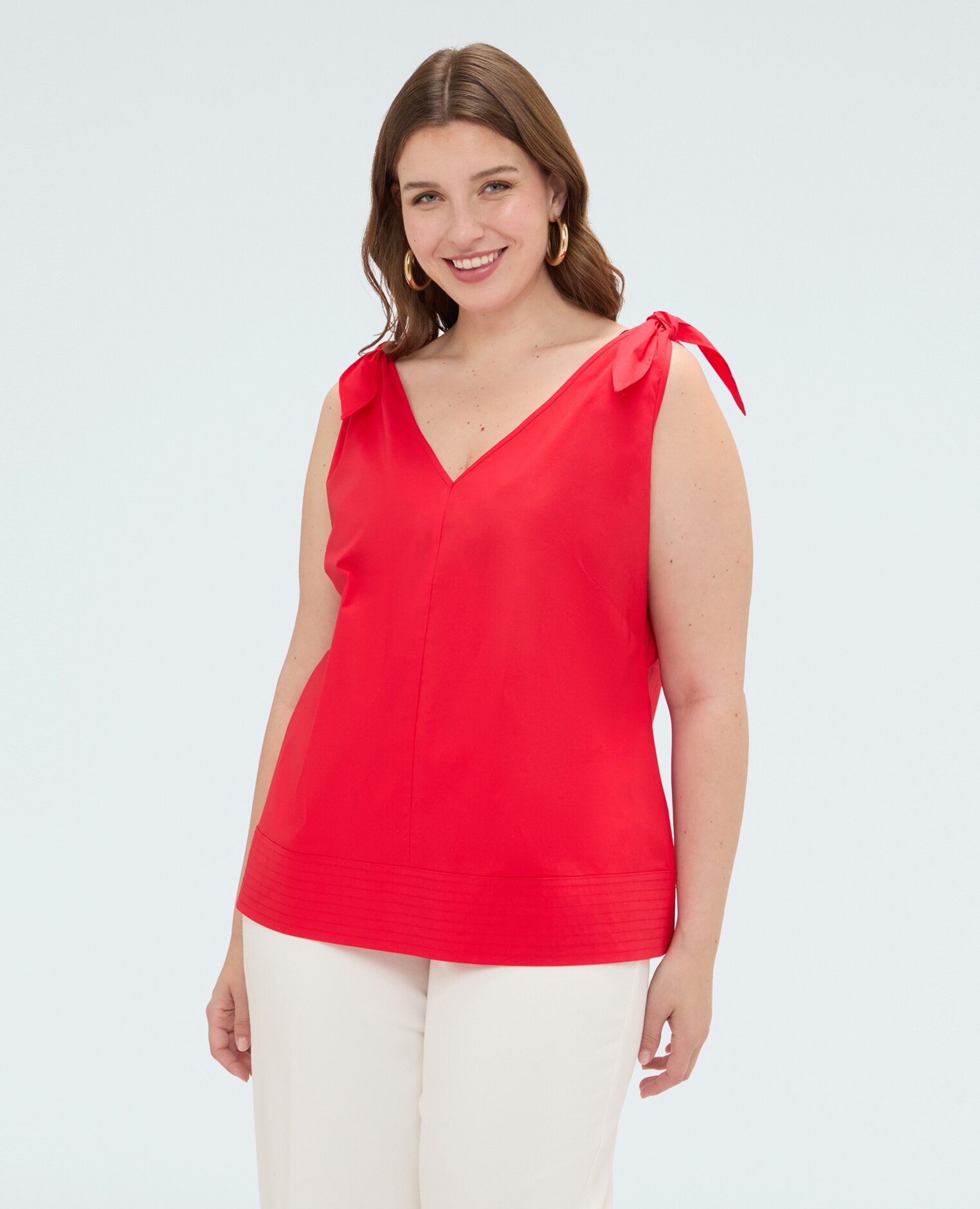 Top de mujer de algodón con lazos en los hombros corte evasé - Fiorella Rubino - Rojo Rojo-1