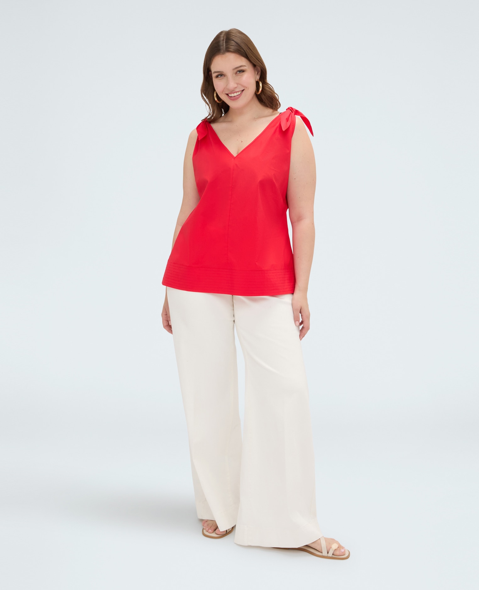 Top de mujer de algodón con lazos en los hombros corte evasé - Fiorella Rubino - Rojo Rojo-3