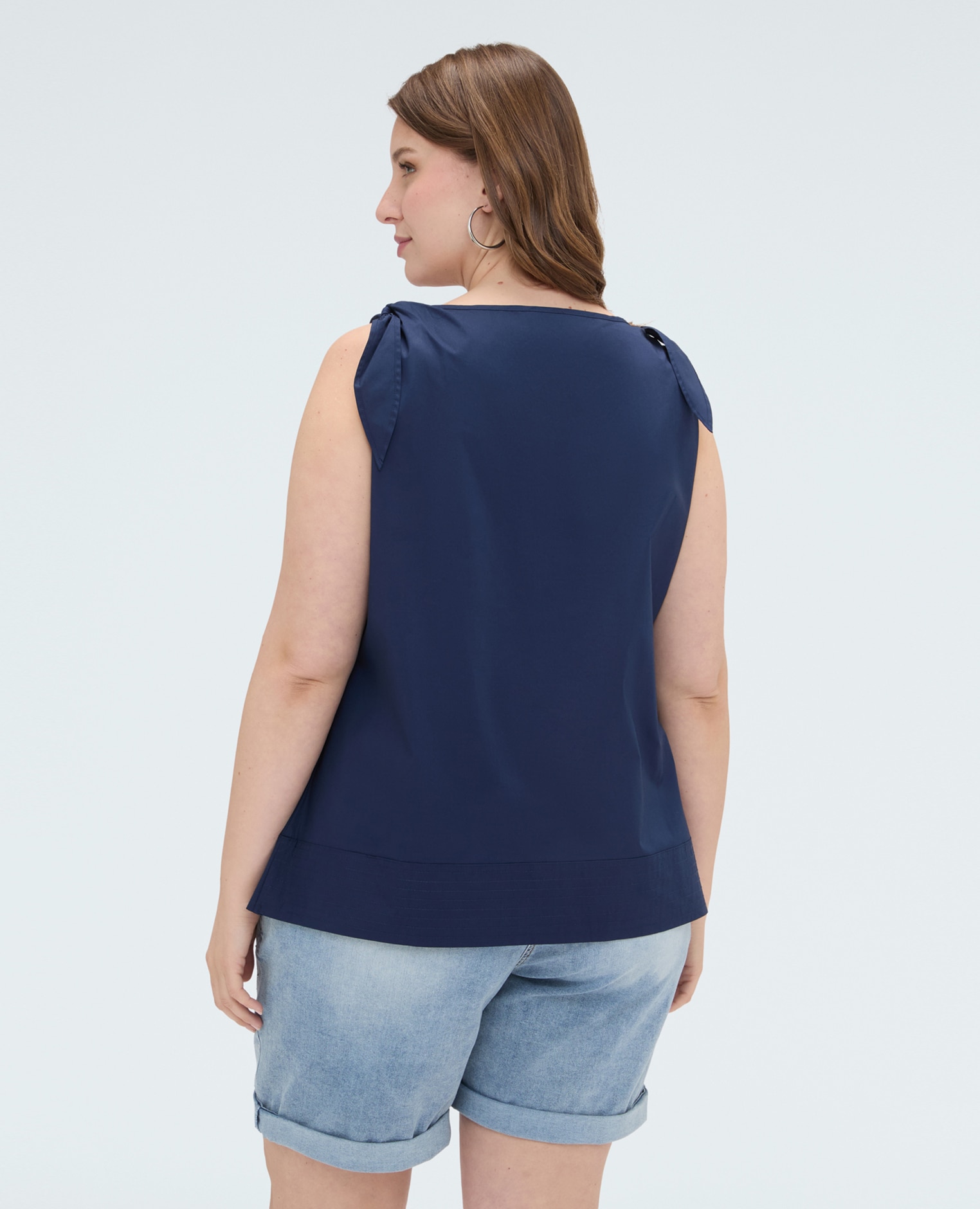 Top de mujer de algodón con lazos en los hombros corte evasé - Fiorella Rubino - Azul Azul-2