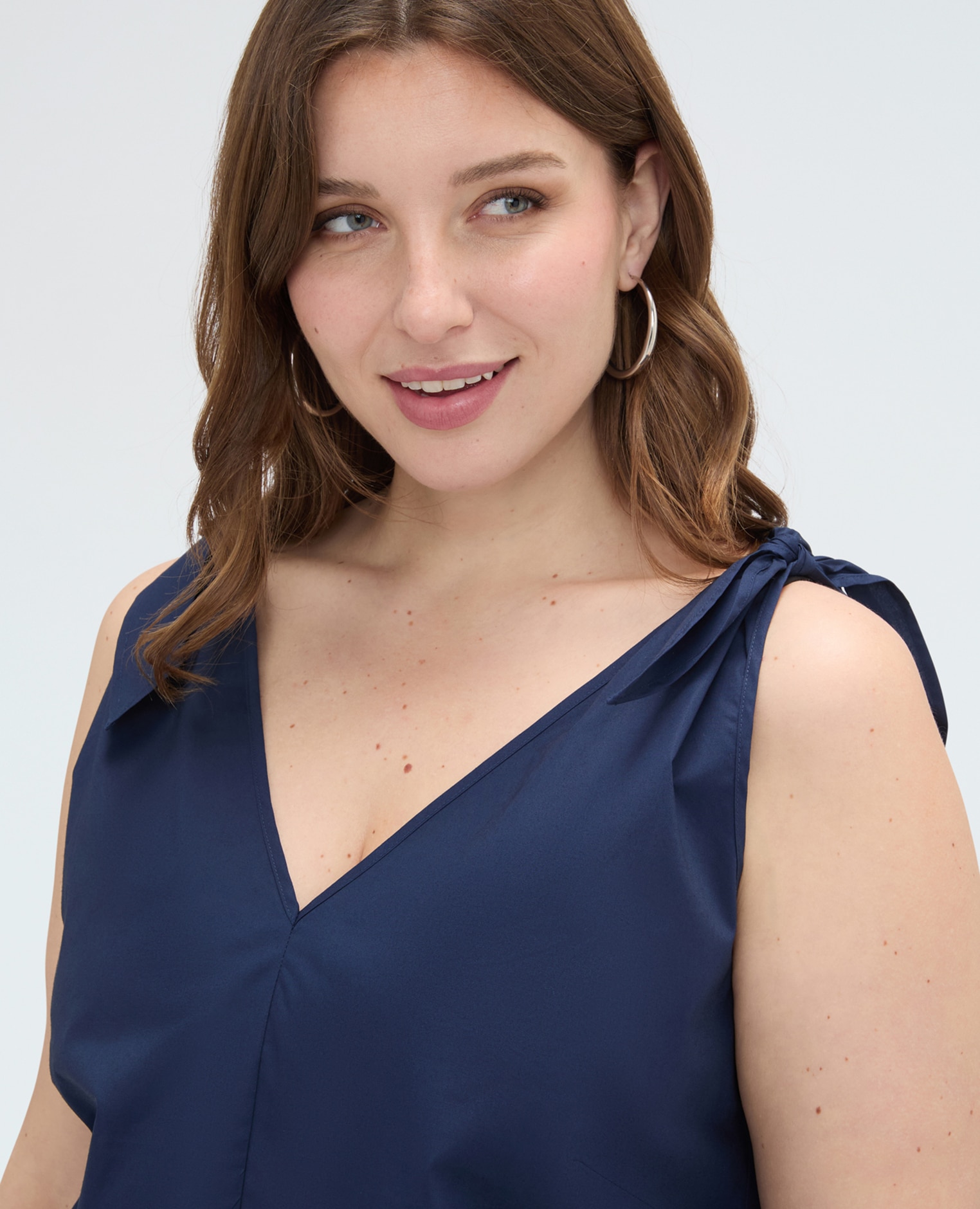 Top de mujer de algodón con lazos en los hombros corte evasé - Fiorella Rubino - Azul Azul-4