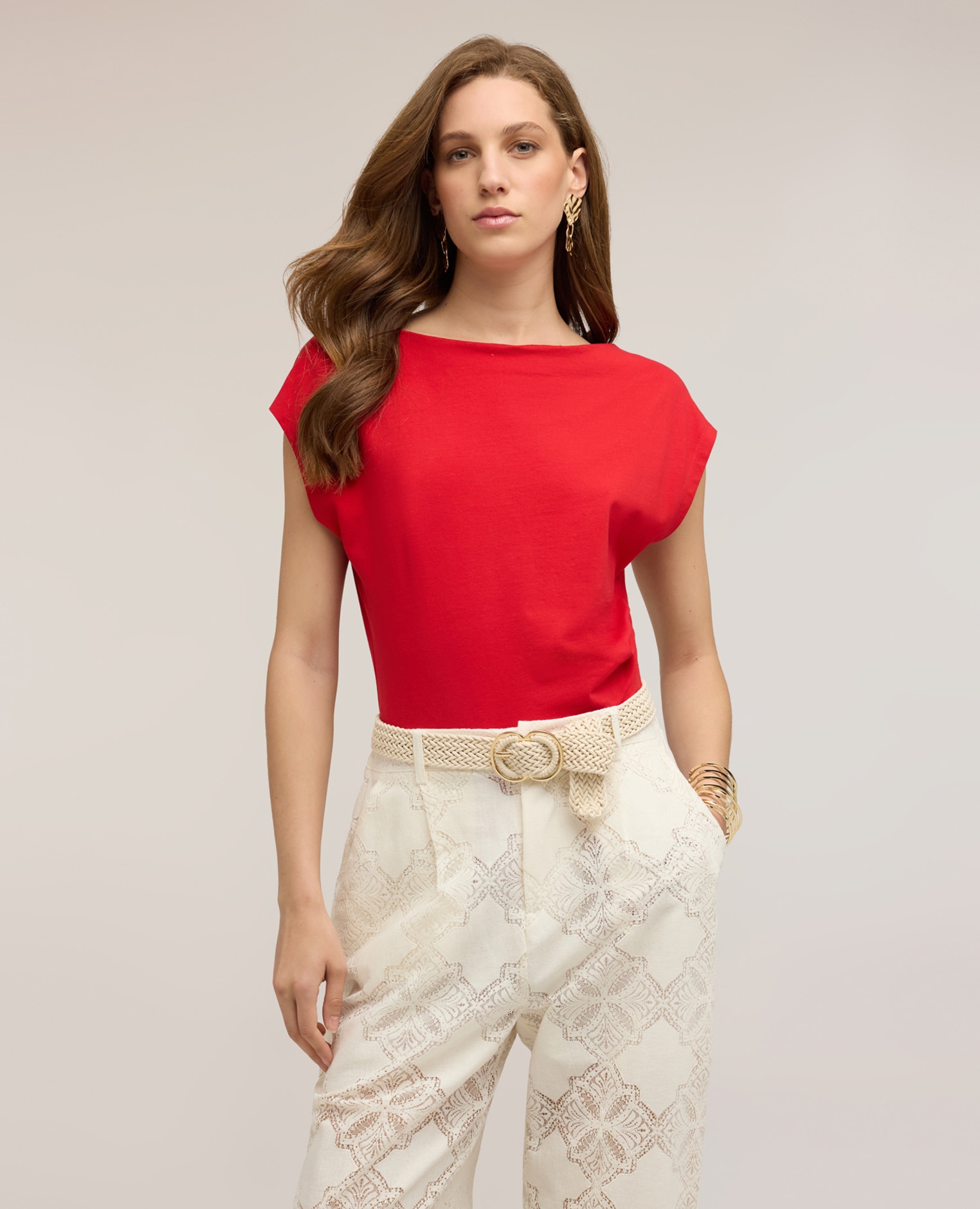 Top de mujer con drapeado lateral ajuste entallado con drapeado lateral - Motivi - Rojo Rojo-1