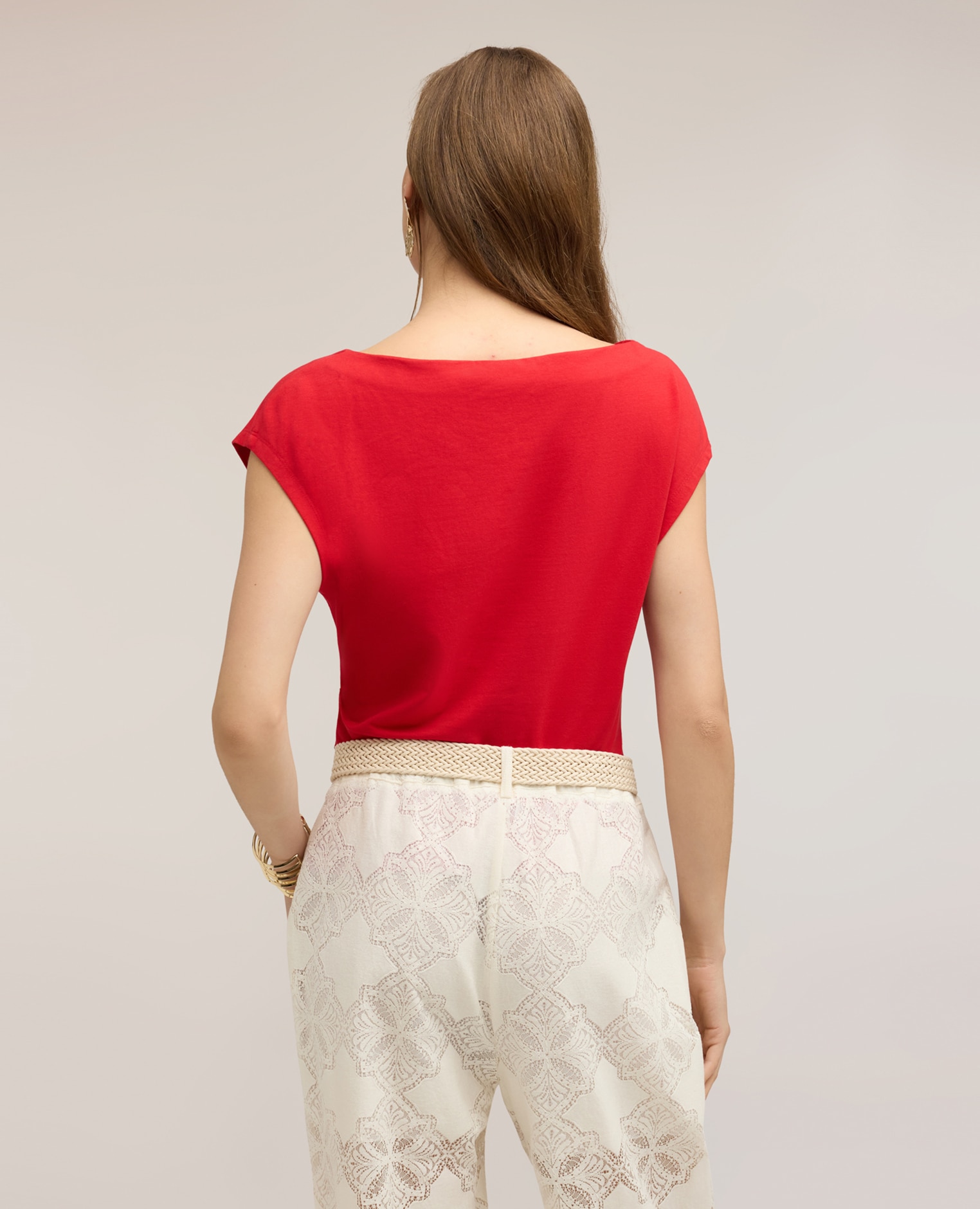 Top de mujer con drapeado lateral ajuste entallado con drapeado lateral - Motivi - Rojo Rojo-2