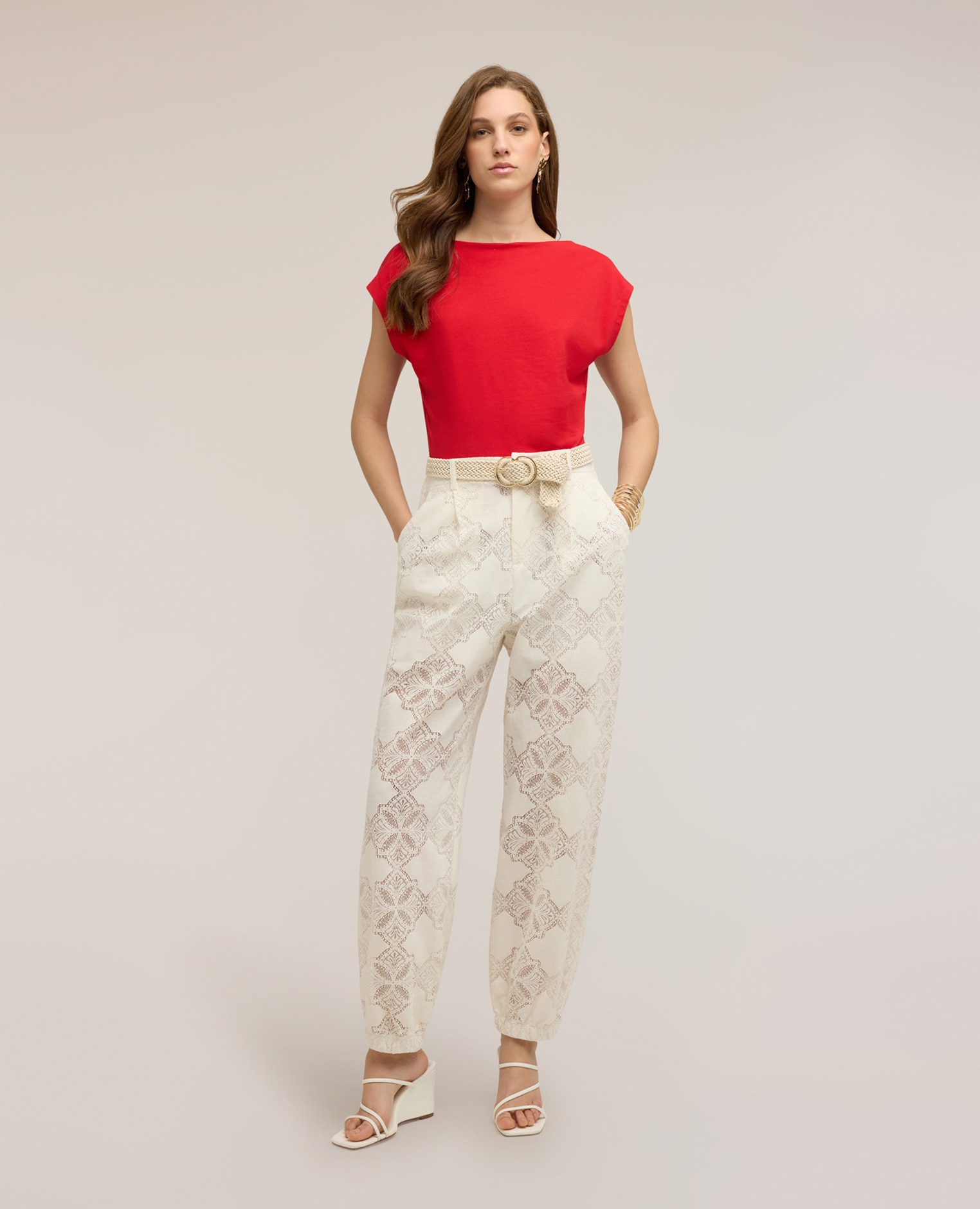 Top de mujer con drapeado lateral ajuste entallado con drapeado lateral - Motivi - Rojo Rojo-3