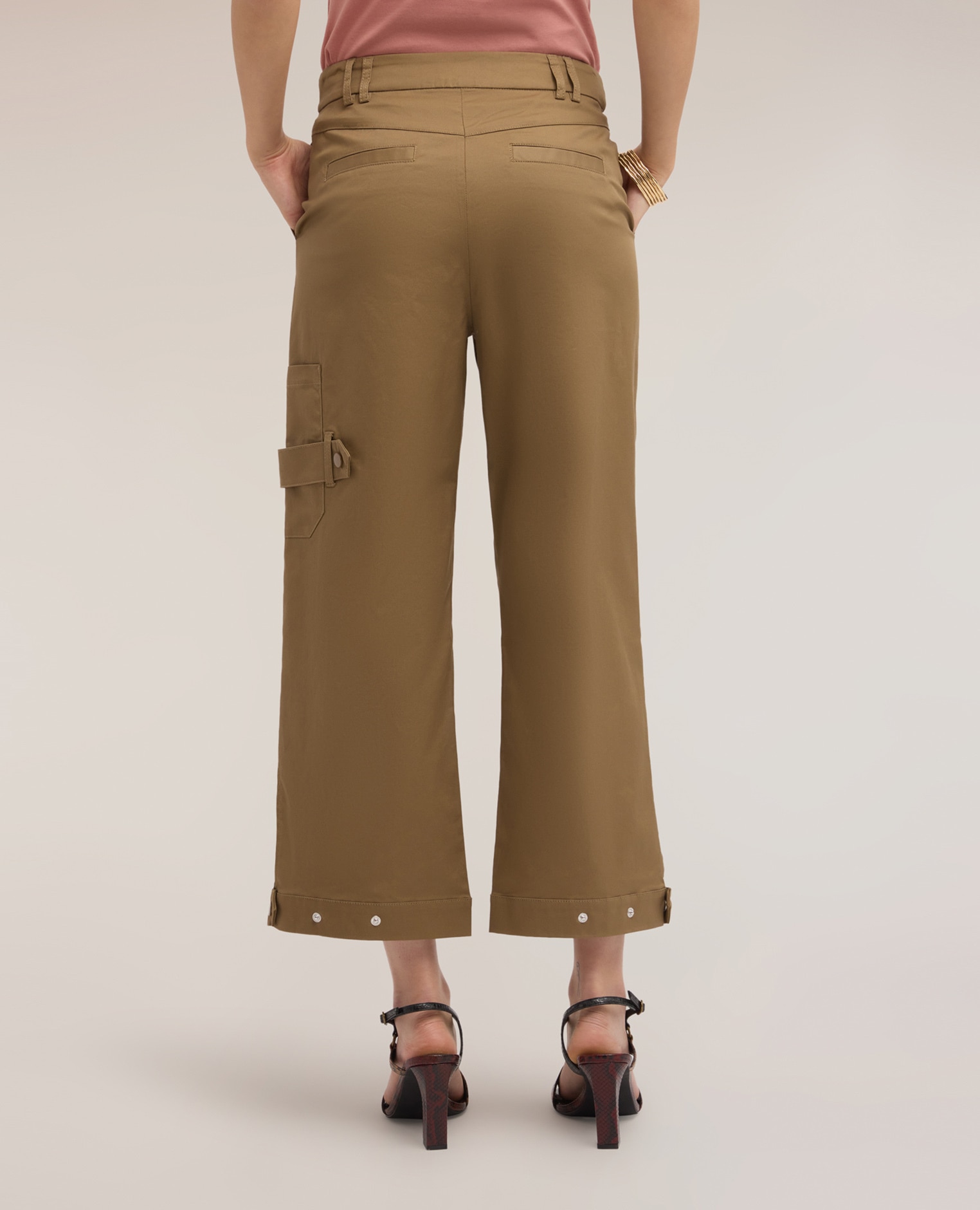 Pantalones de mujer cargo en gabardina de algodón ajuste tapered largo medio - Motivi - Marrón Marrón-2