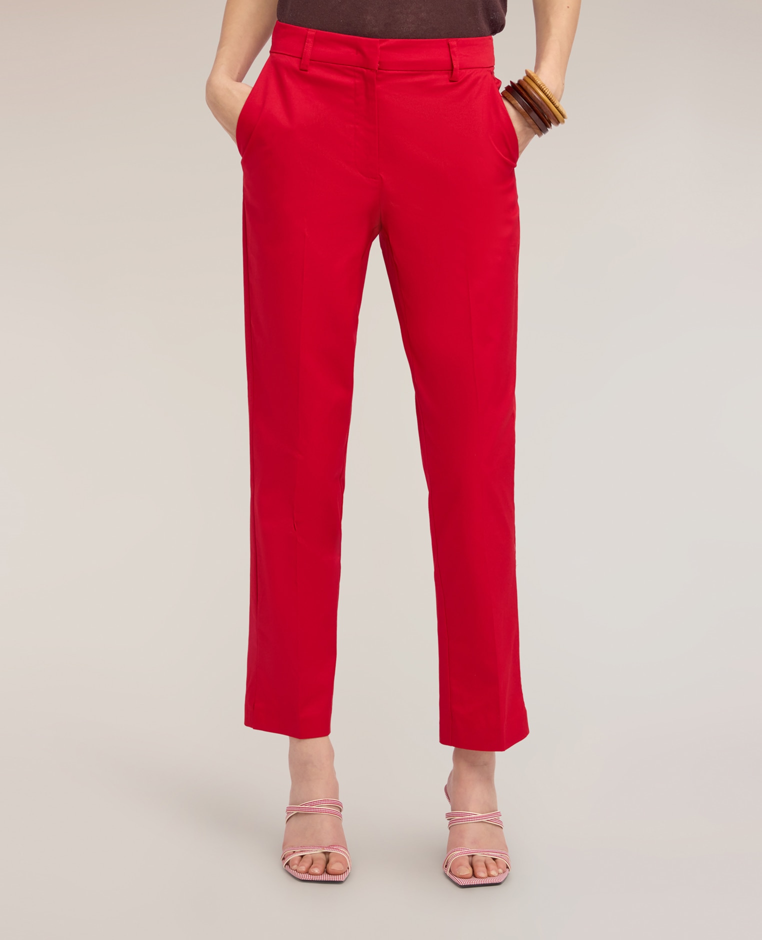 Pantalones de mujer regular slim ajuste regular cierre con corchete y cremallera - Motivi - Rojo Rojo-3
