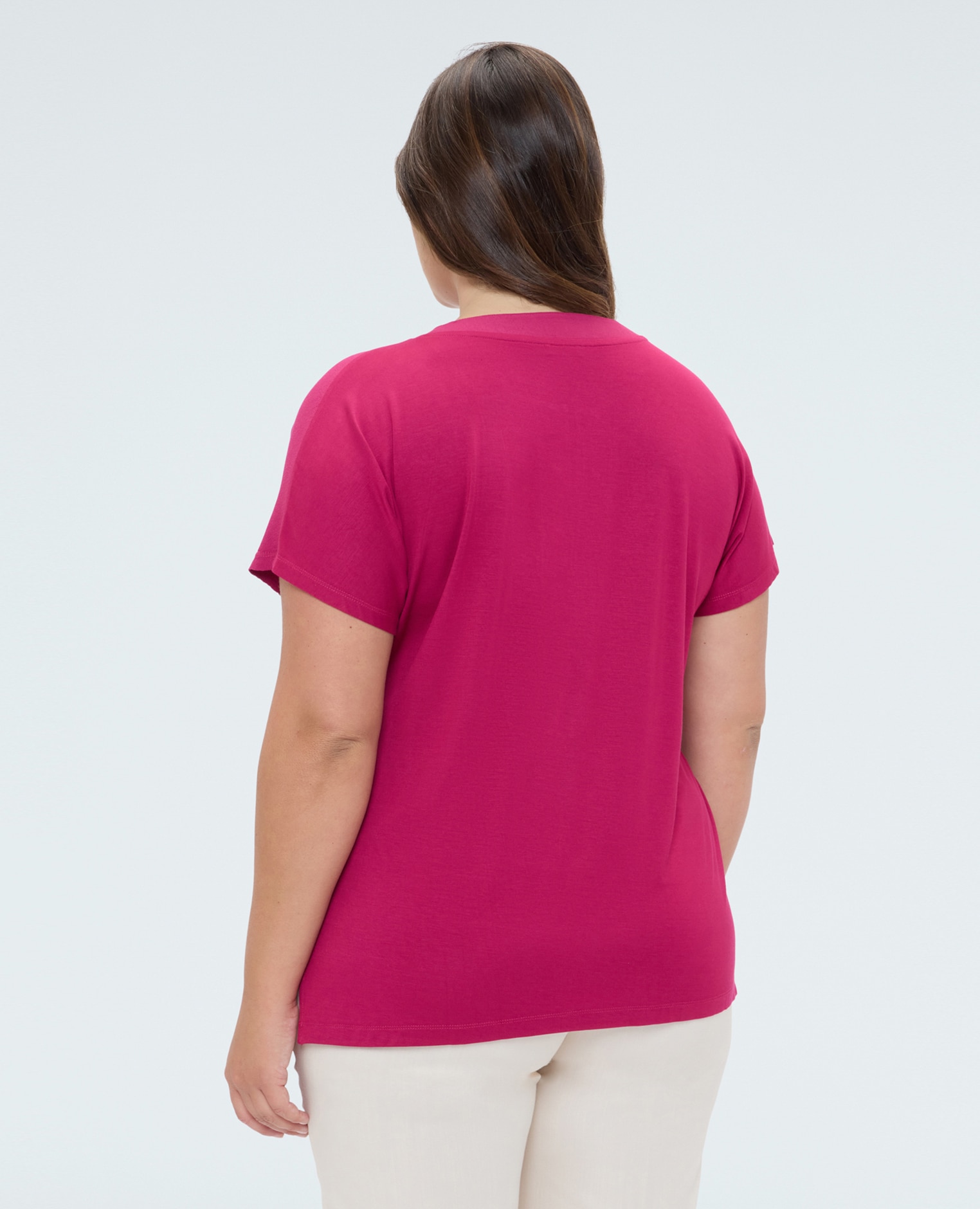 Camiseta de mujer de viscosa con detalle de perlas aplicaciones decorativas de perlas en el escote - Fiorella Rubino - Rojo Rojo-2