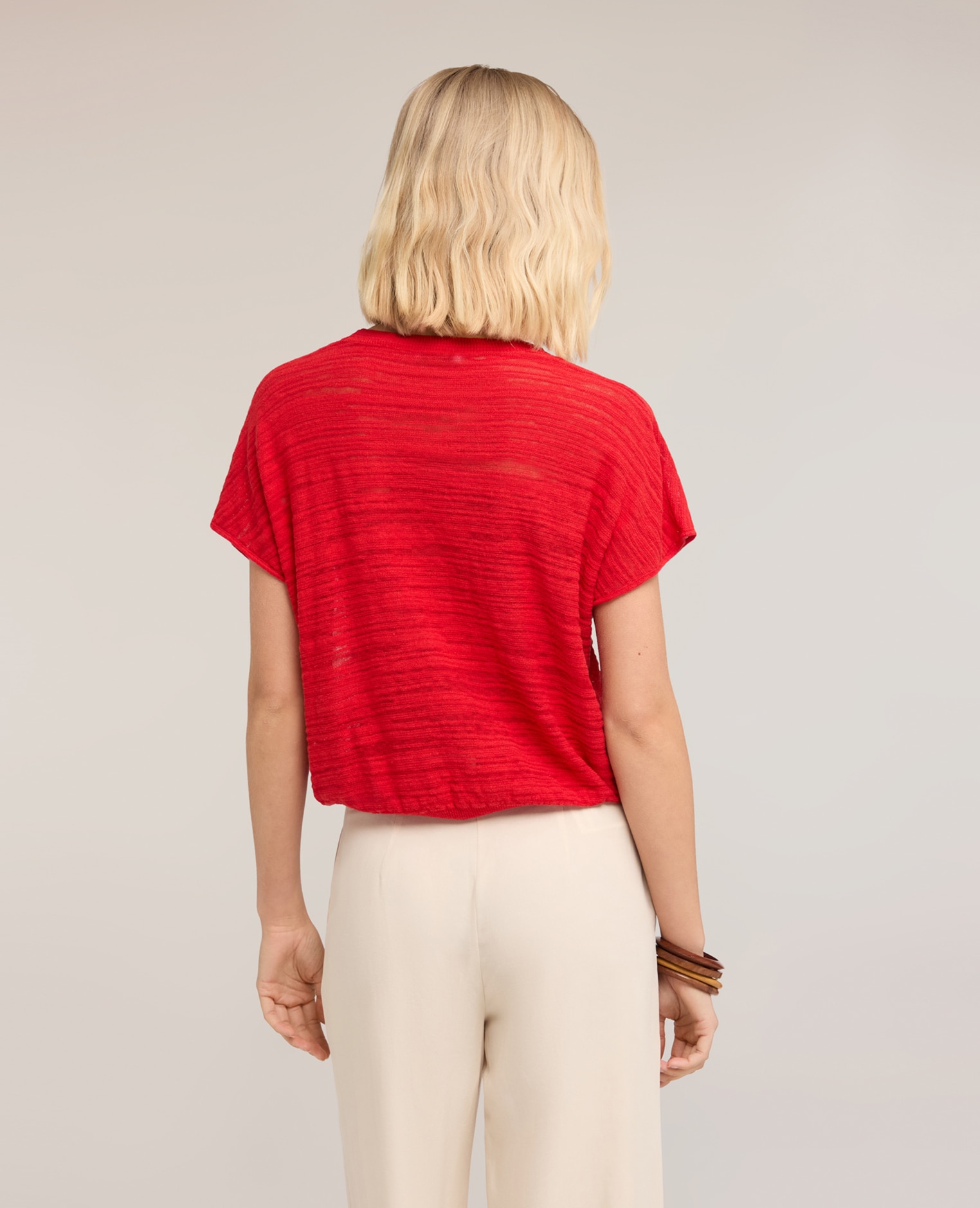 Jersey de mujer flameado en hilado mezcla viscosa modelo corto con ajuste regular y escote redondo - Motivi - Rojo Rojo-2
