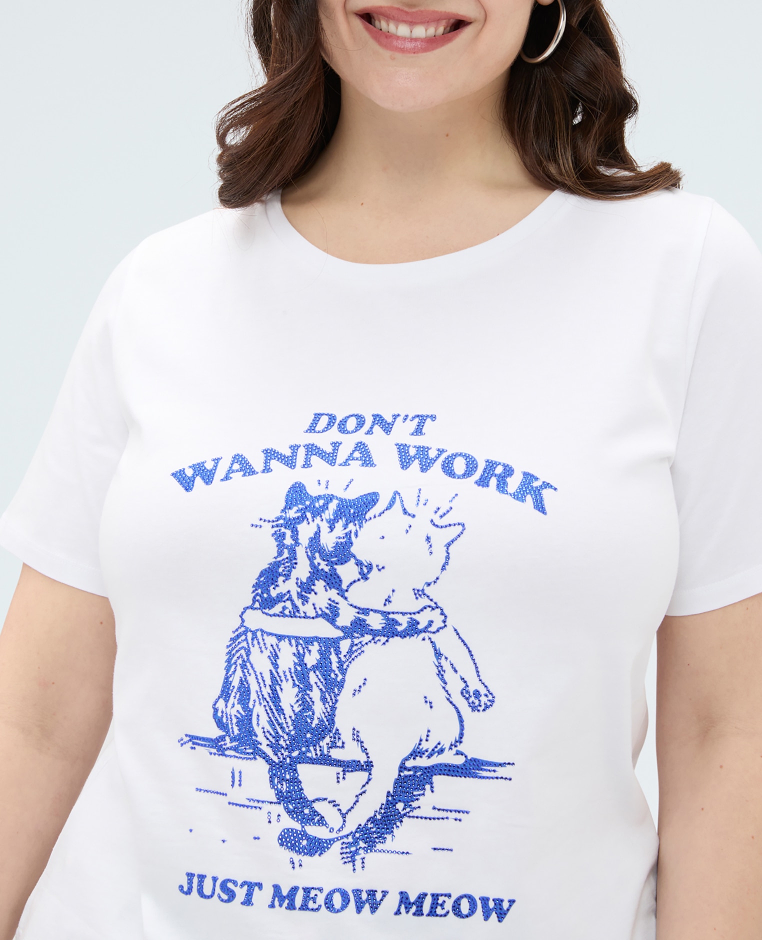 Camiseta de mujer de algodón con estampado estampado frontal con texto y gráfica - Fiorella Rubino - Blanco Blanco-4