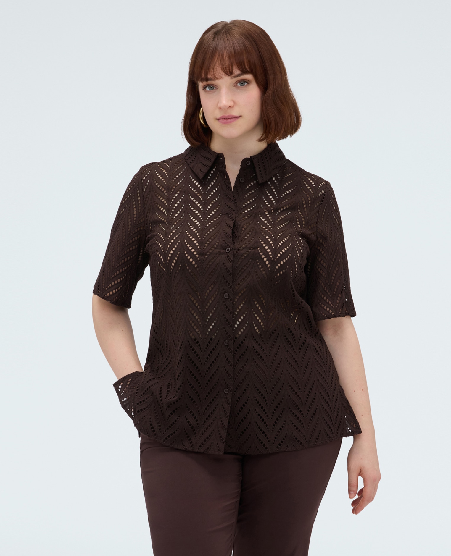 Camisa de mujer de algodón sangallo tejido sangallo en la parte posterior para el máximo confort - Fiorella Rubino - Marrón Marrón-1