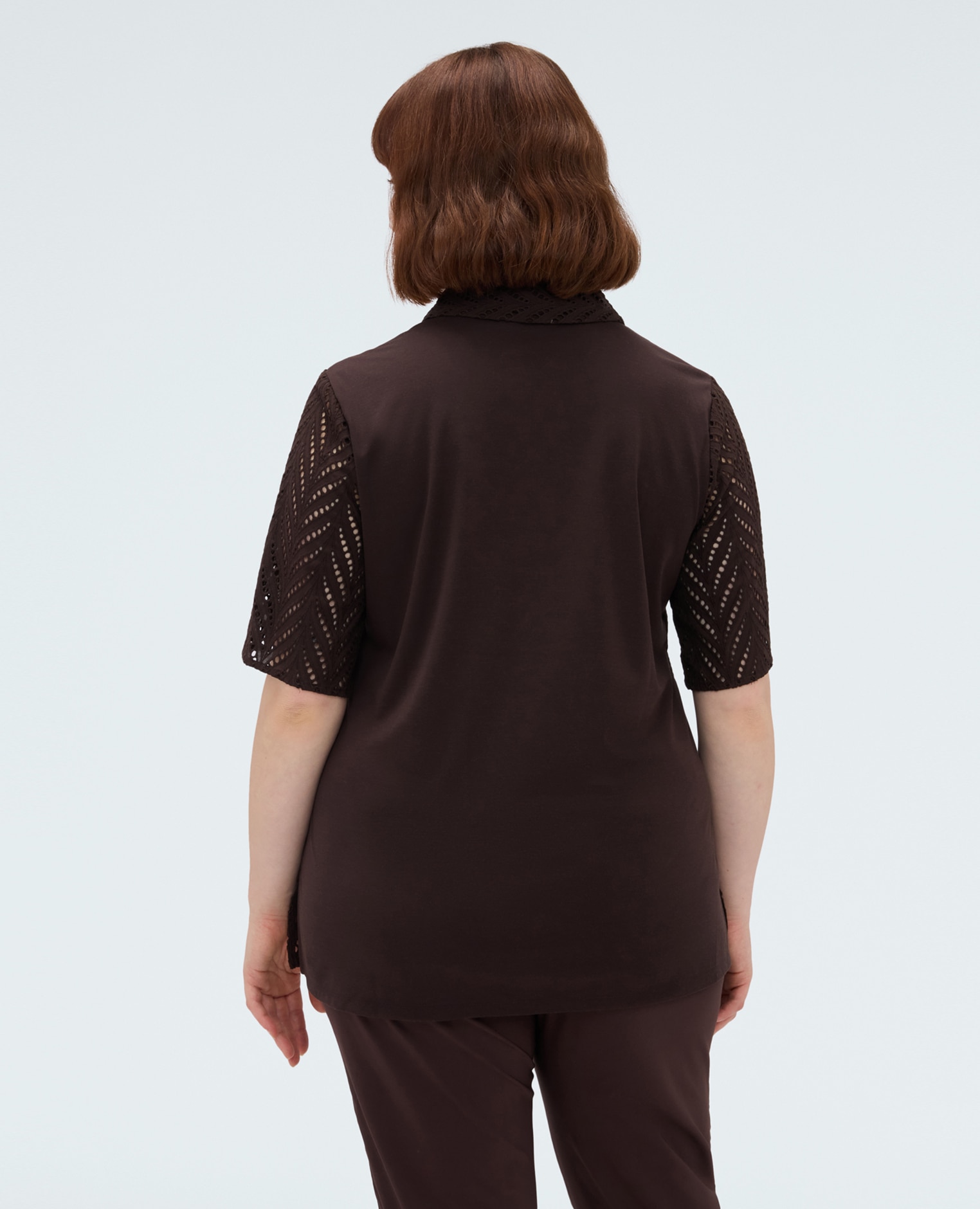 Camisa de mujer de algodón sangallo tejido sangallo en la parte posterior para el máximo confort - Fiorella Rubino - Marrón Marrón-2