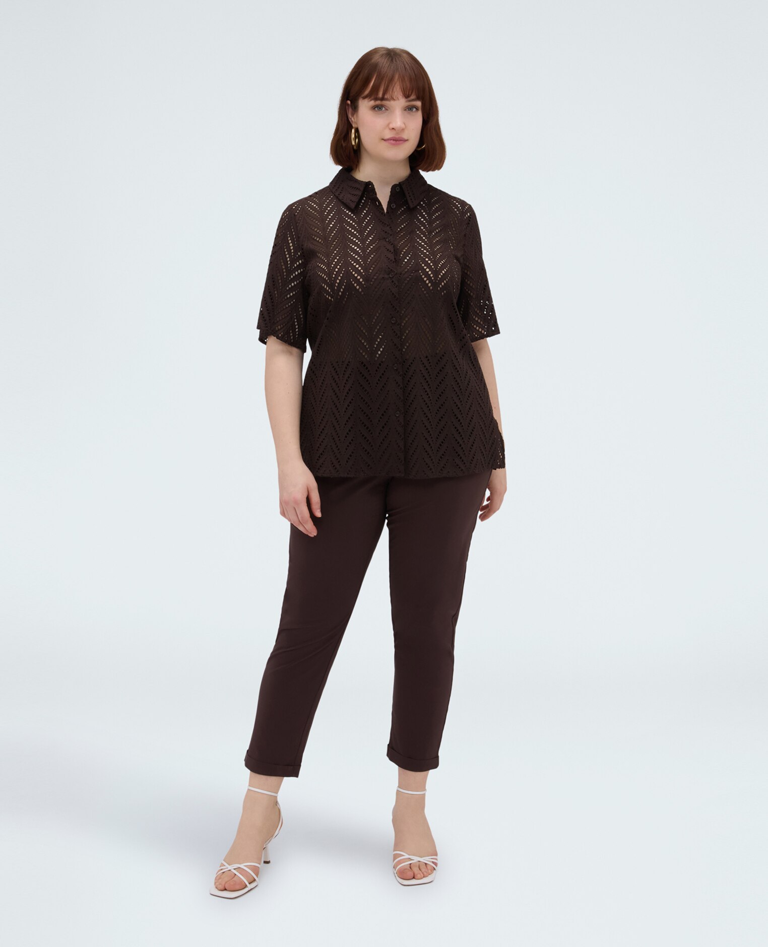 Camisa de mujer de algodón sangallo tejido sangallo en la parte posterior para el máximo confort - Fiorella Rubino - Marrón Marrón-3