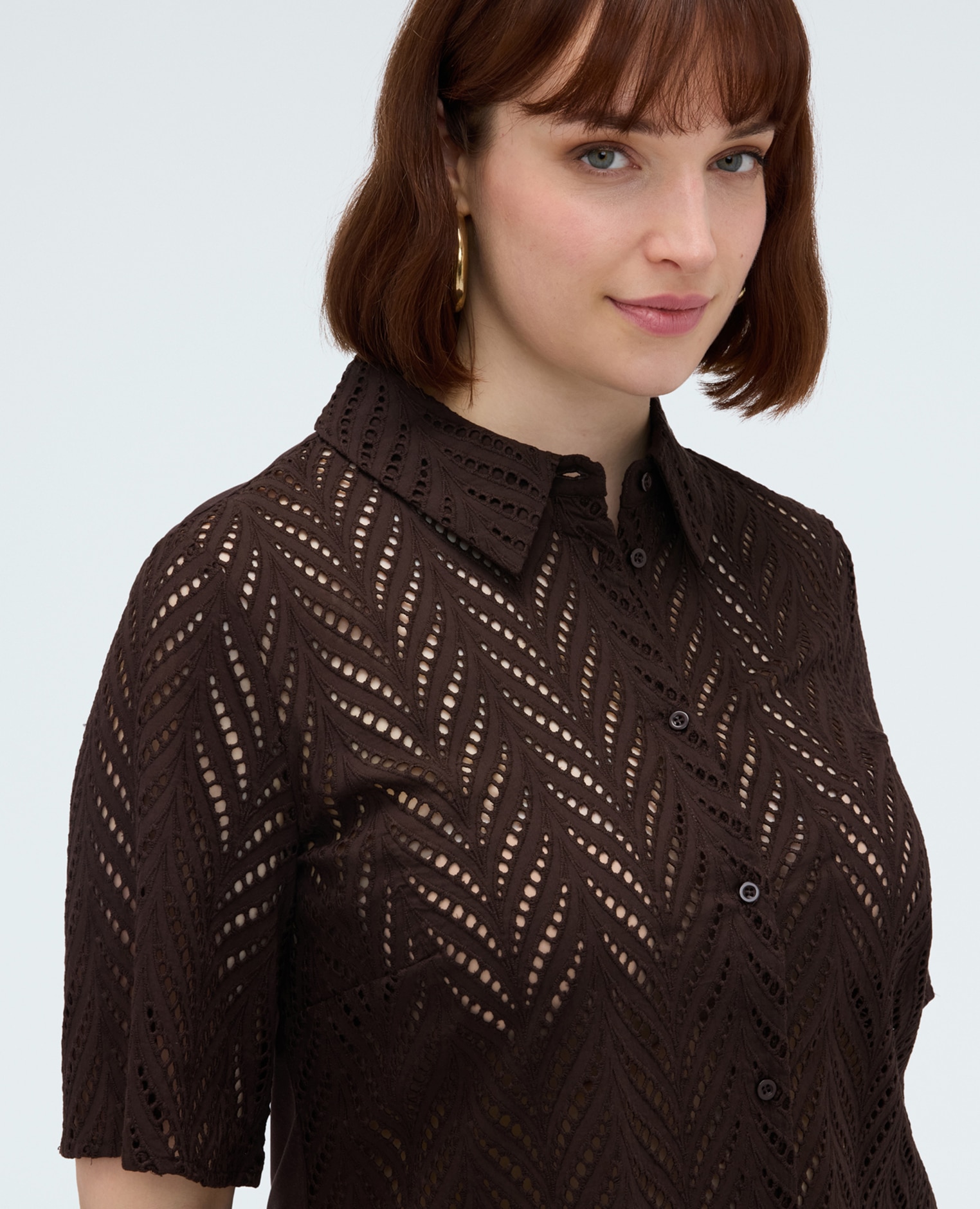 Camisa de mujer de algodón sangallo tejido sangallo en la parte posterior para el máximo confort - Fiorella Rubino - Marrón Marrón-4