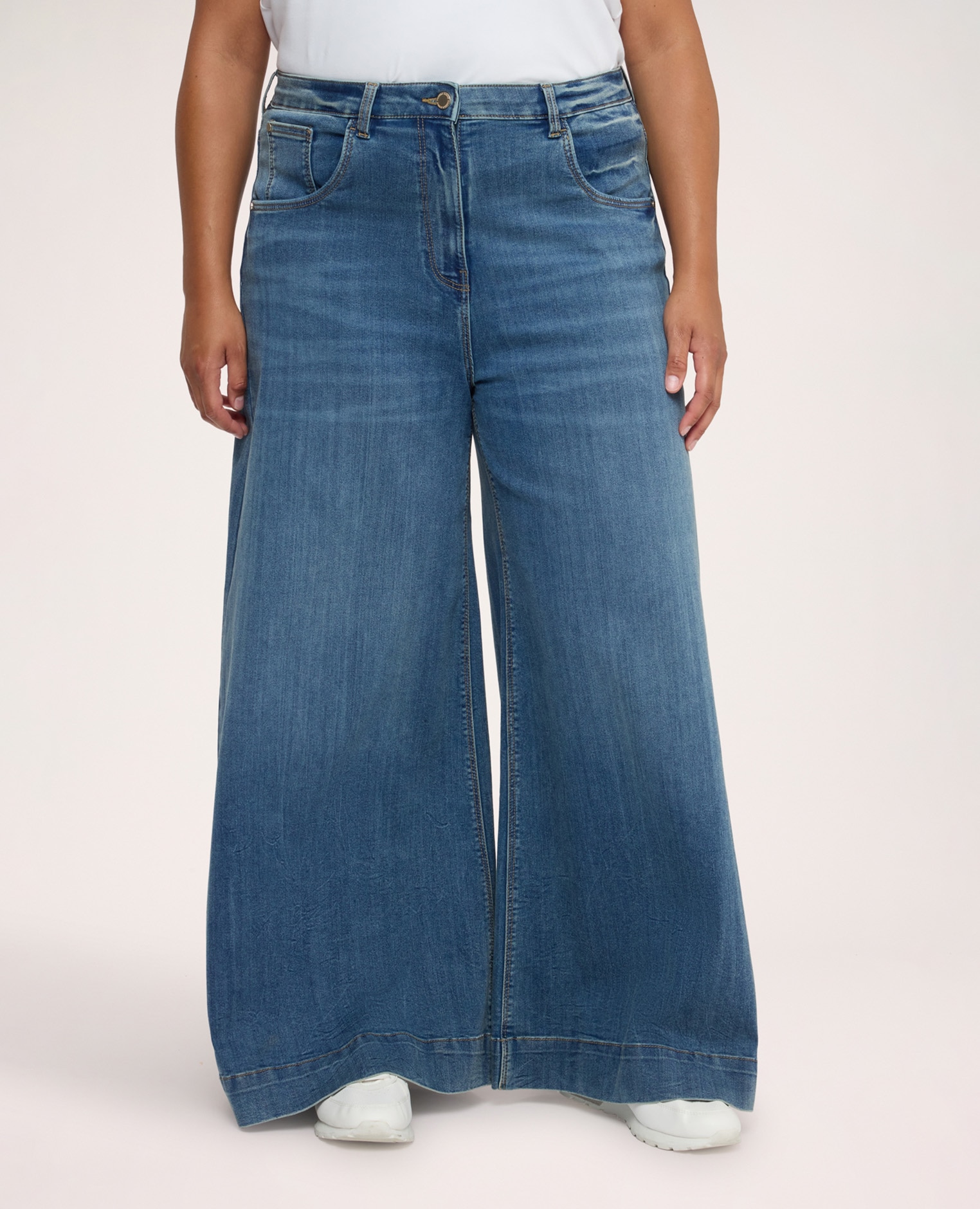 Jeans de mujer wide leg lavado used ajuste y diseño para el máximo confort - Fiorella Rubino - Azul Azul-3
