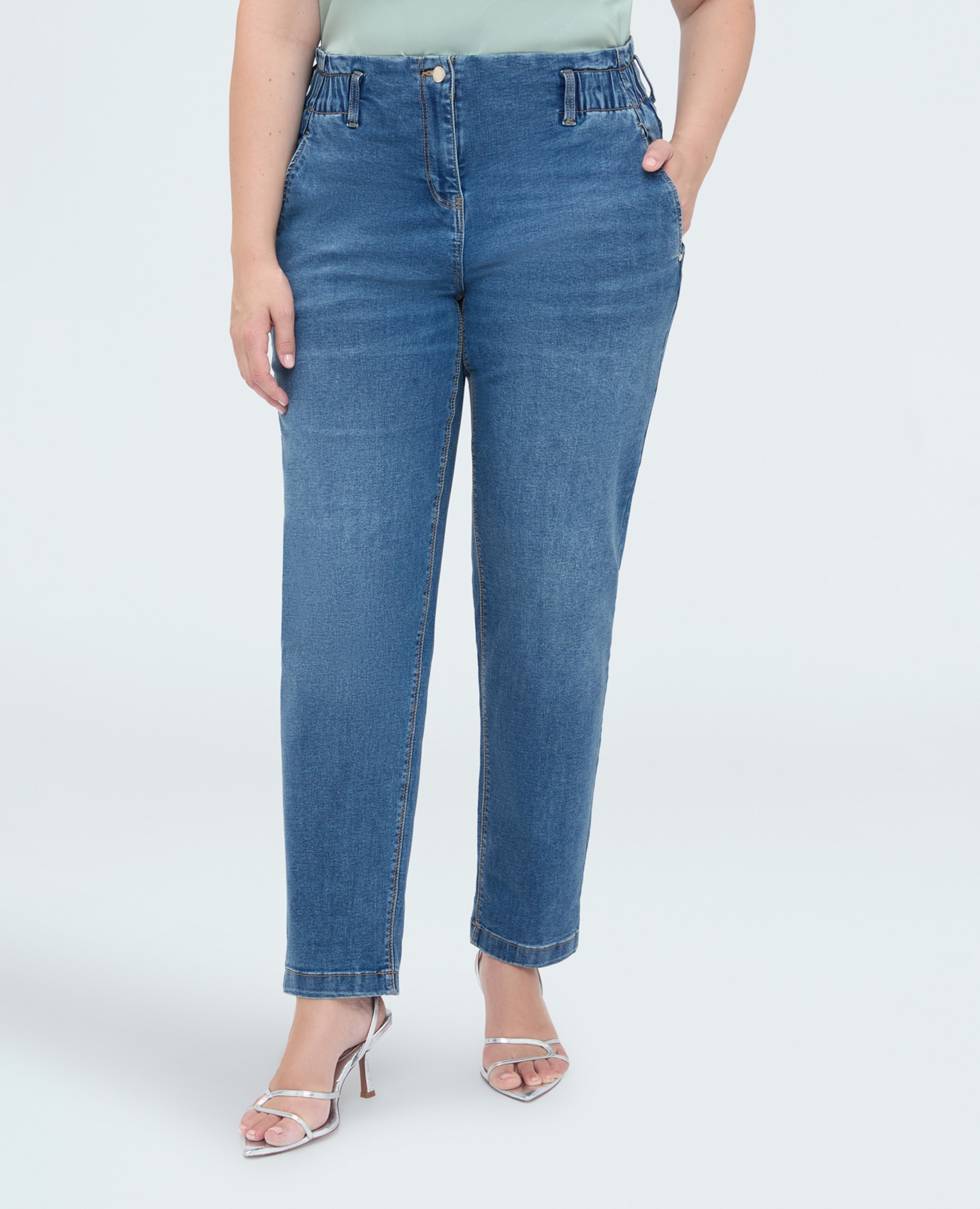 Jeans de mujer balloon efecto washed efecto lavado en el tejido de denim - Fiorella Rubino - Azul Azul-3
