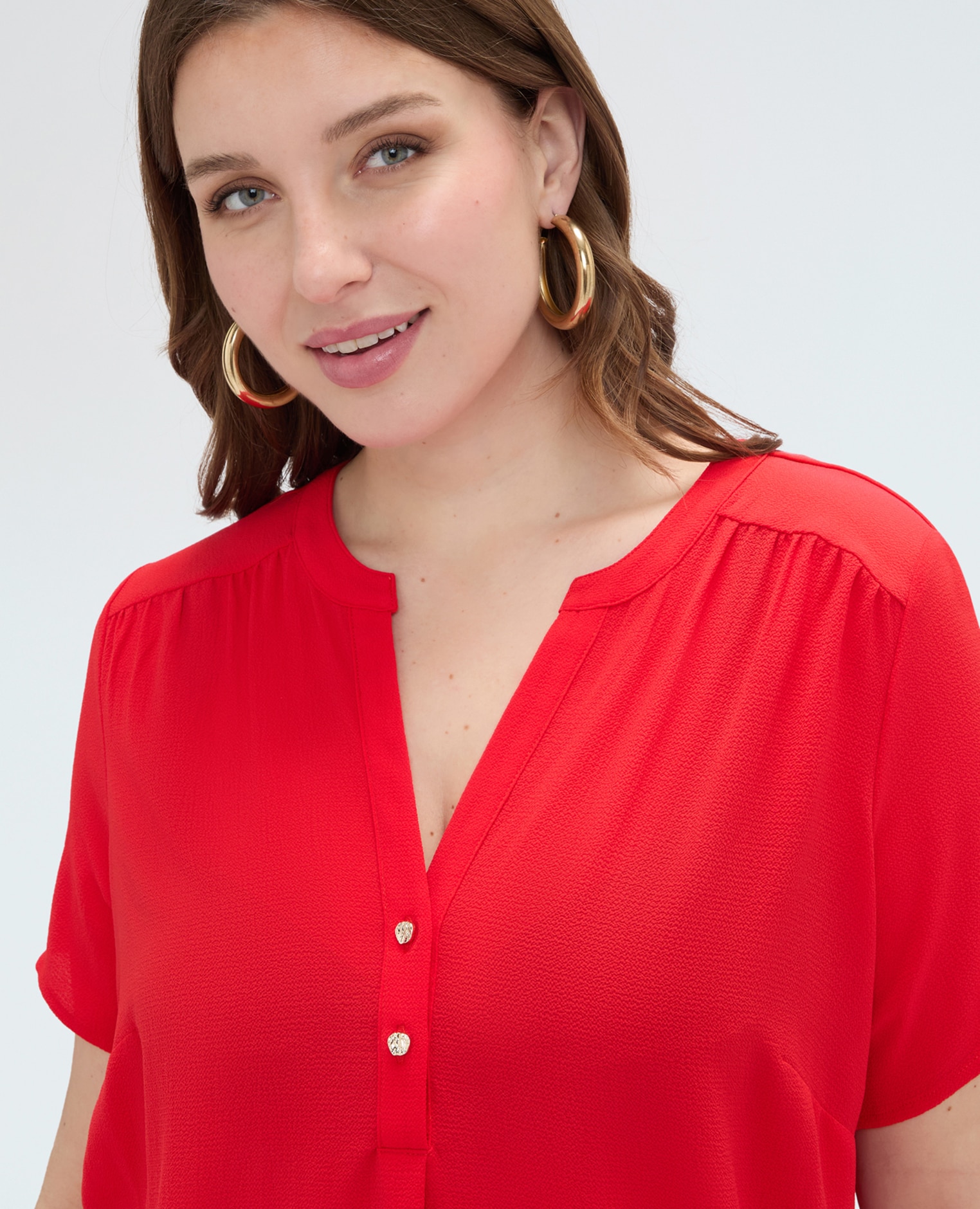 Camiseta de mujer de mezcla de lyocell con botones ajuste y diseño para el máximo confort - Fiorella Rubino - Rojo Rojo-4