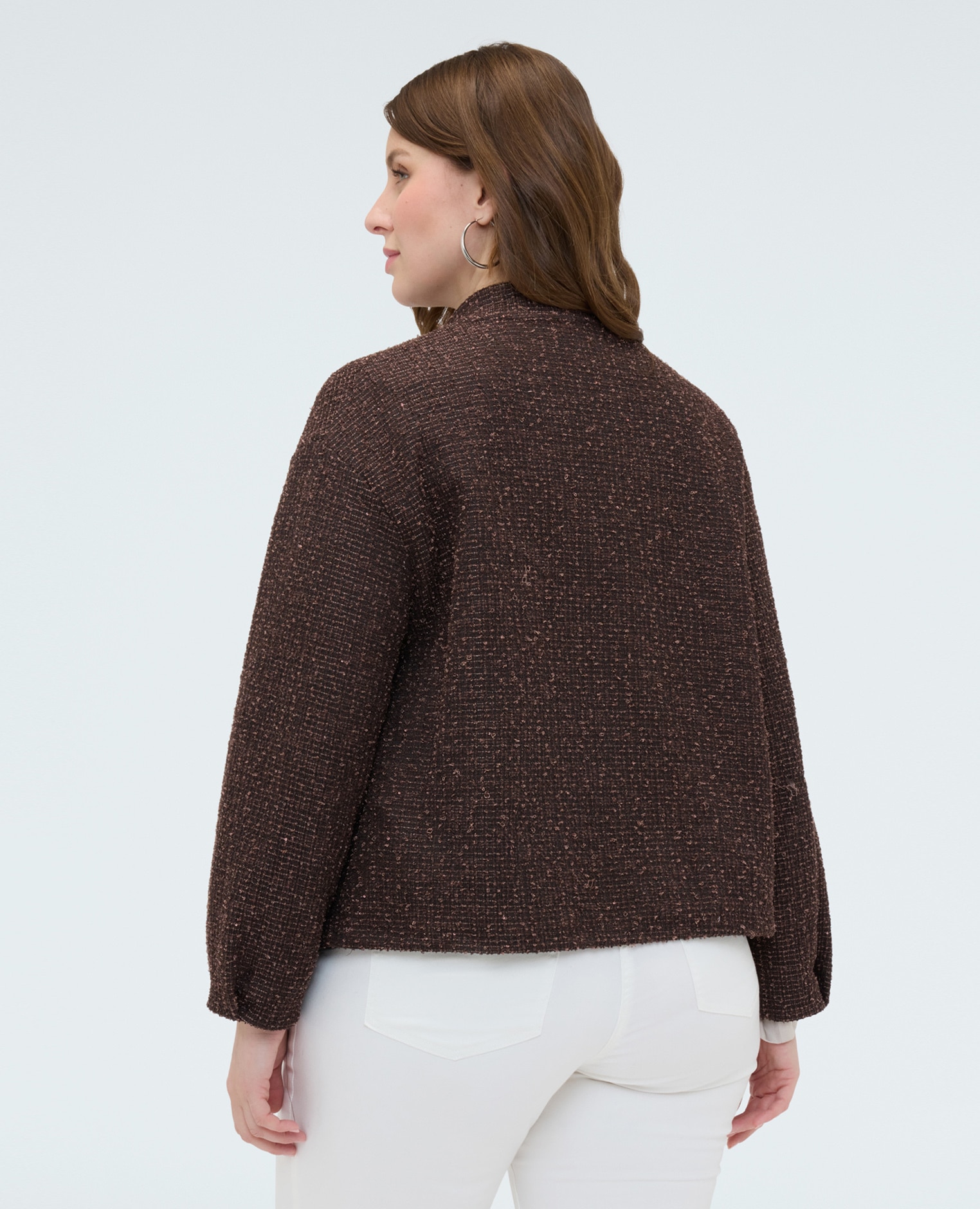 Sudadera de mujer bomber con pins acabado efecto luminoso y corte bomber - Fiorella Rubino - Marrón Marrón-2