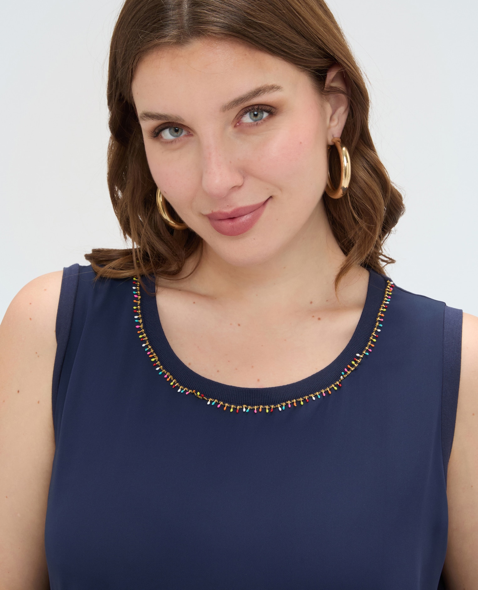 Top de mujer bimatérico en viscosa con aplicaciones ajuste y diseño para el máximo confort - Fiorella Rubino - Azul Azul-4