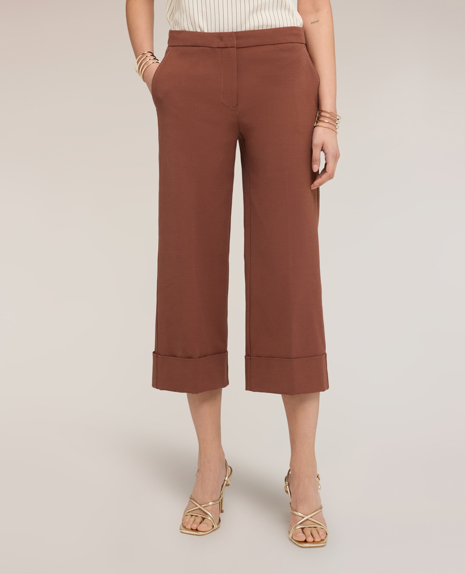 Pantalones de mujer cropped the tailoring lab ajuste regular cierre con corchete y cremallera - Motivi - Marrón Marrón-1