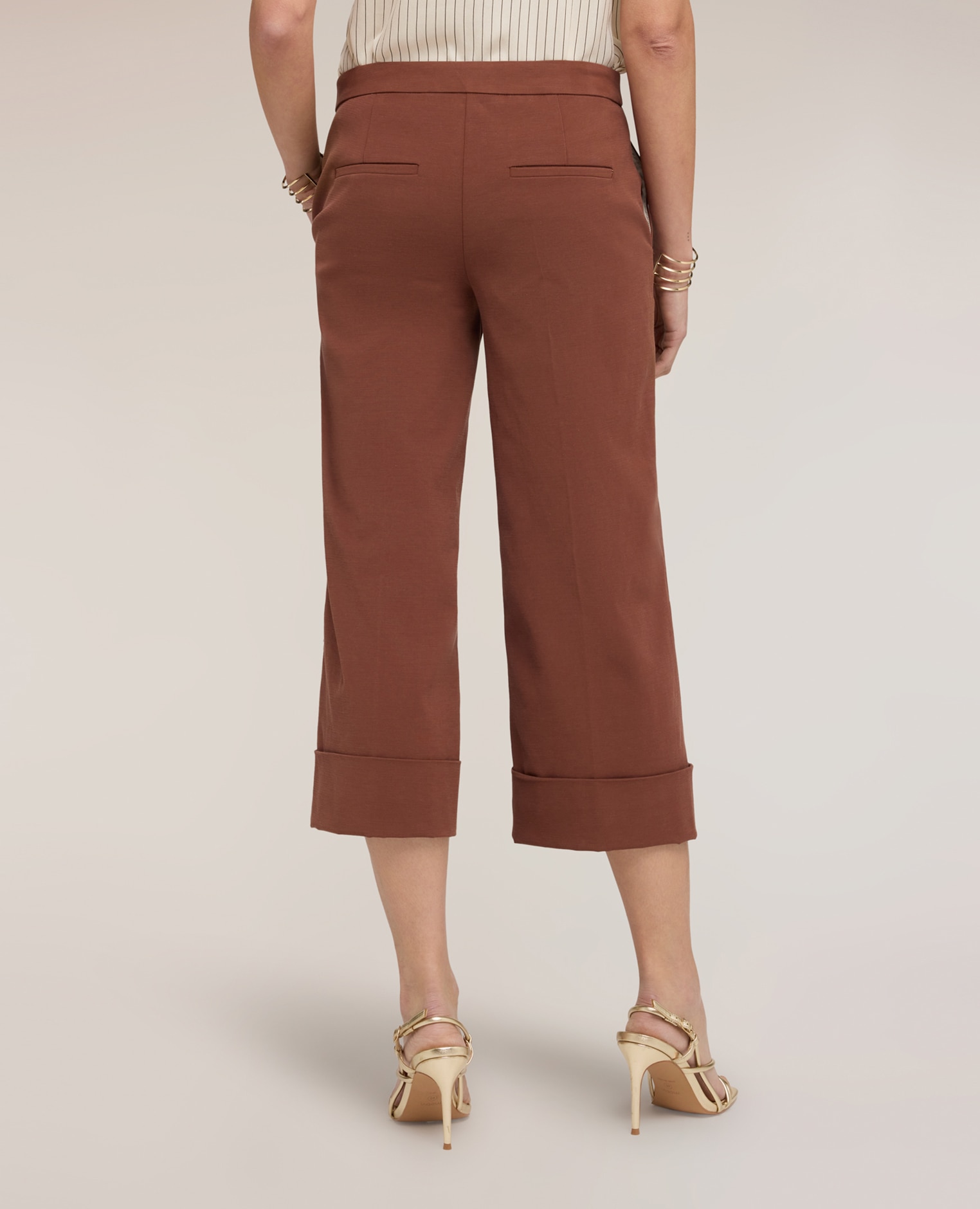 Pantalones de mujer cropped the tailoring lab ajuste regular cierre con corchete y cremallera - Motivi - Marrón Marrón-2
