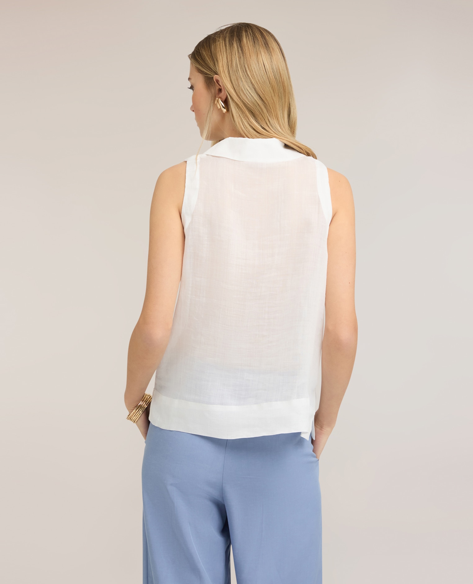 Top de mujer de ramio con escote en v ajuste regular sin mangas - Motivi - Blanco Blanco-2