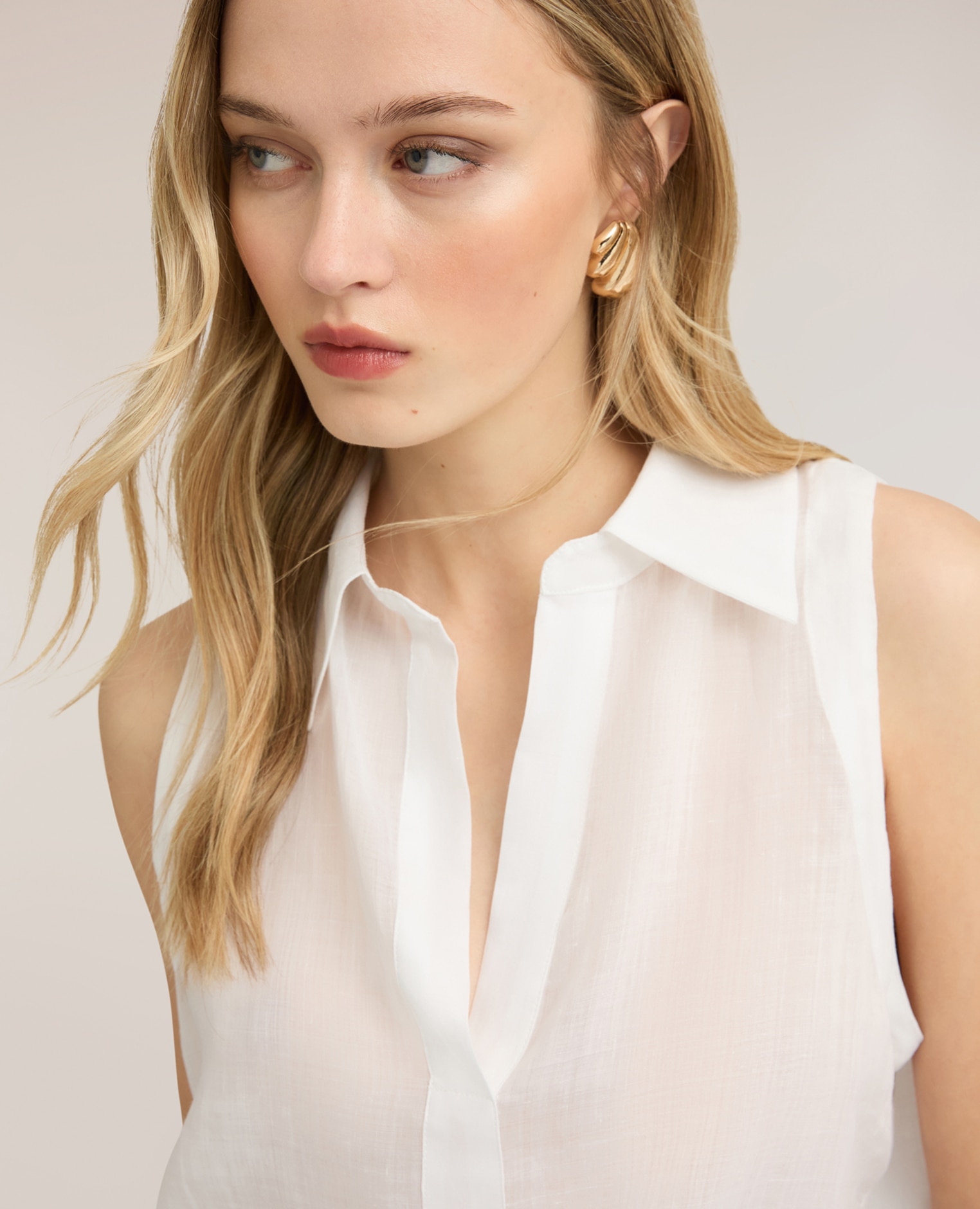 Top de mujer de ramio con escote en v ajuste regular sin mangas - Motivi - Blanco Blanco-4
