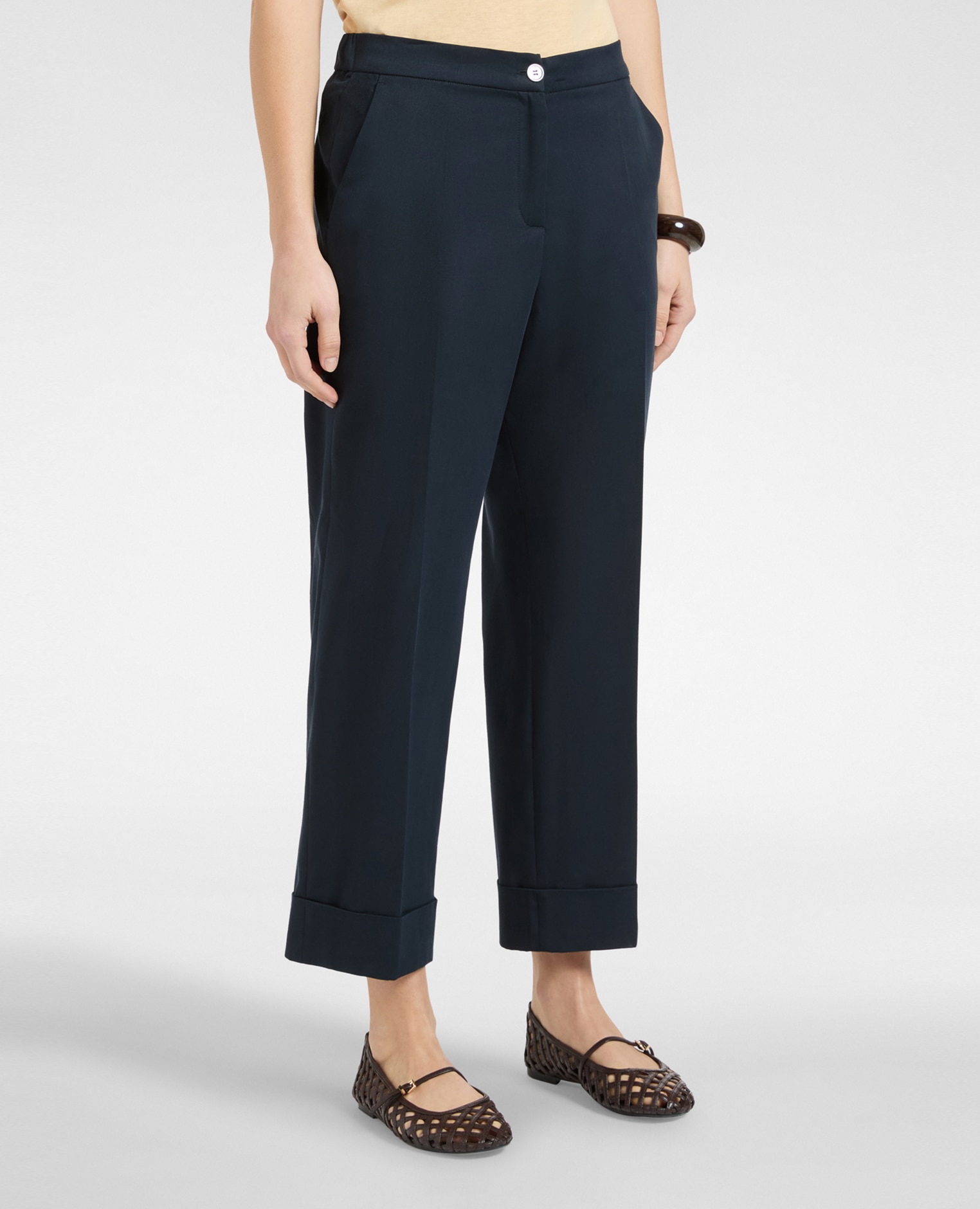 Pantalones de mujer chinos ajuste regular con cierre de botones y cremallera - Elena Miró - Azul Azul-3