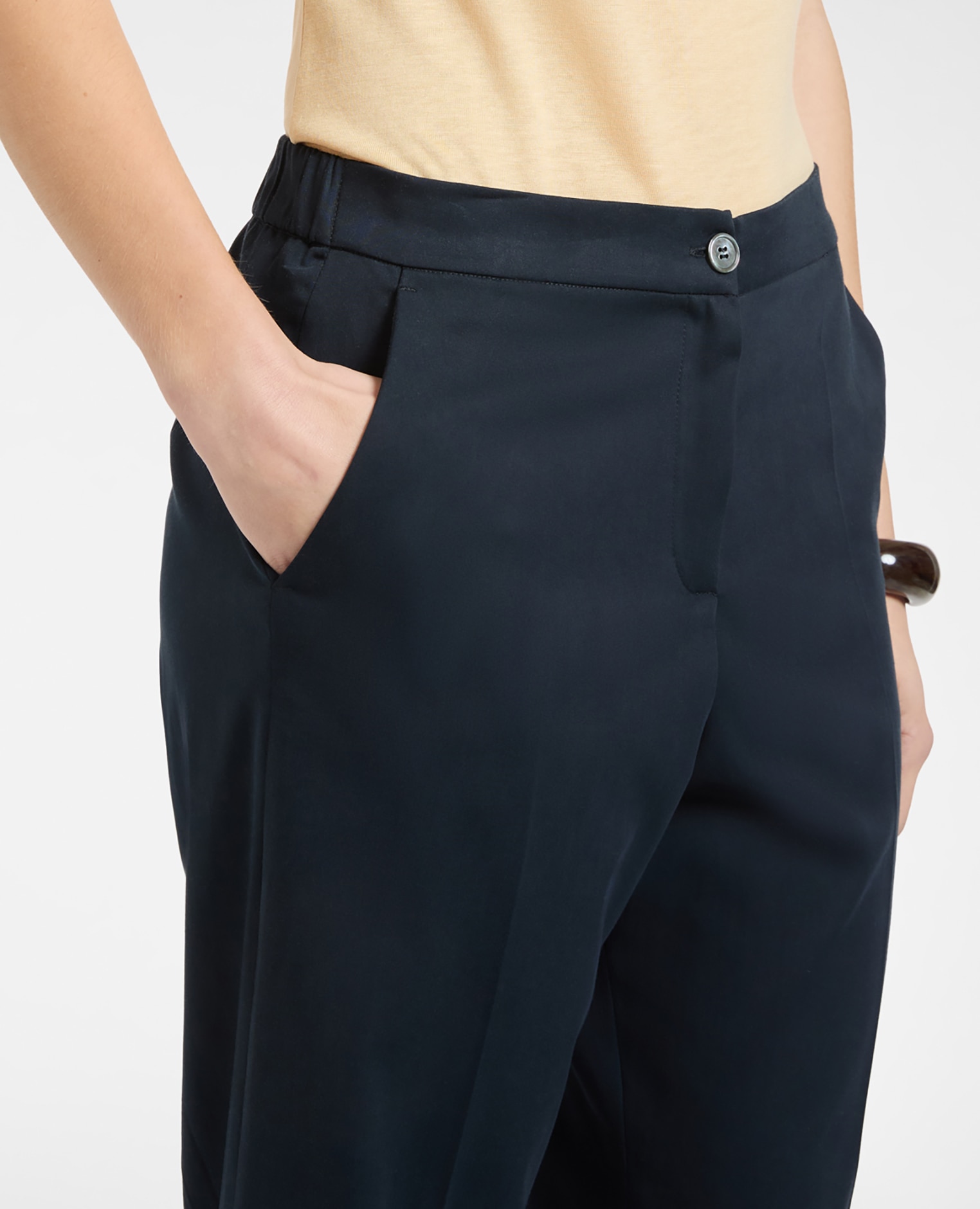 Pantalones de mujer chinos ajuste regular con cierre de botones y cremallera - Elena Miró - Azul Azul-4