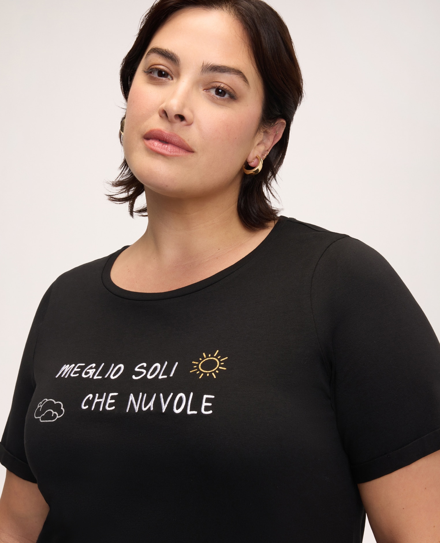 Camiseta de mujer de algodón con frase irónica ajuste regular y diseño para el máximo confort - Fiorella Rubino - Negro Negro-4