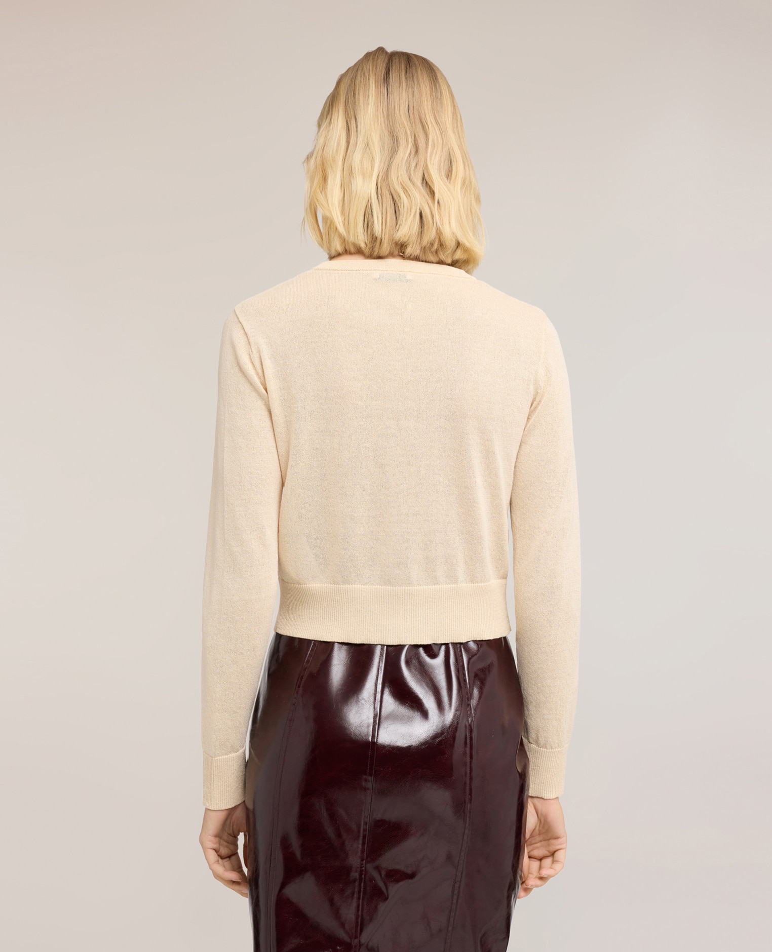Chaqueta de mujer de punto en mezcla de lino modelo regular cierre frontal con cuello redondo y botones a la vista - Motivi - Beige Beige-2