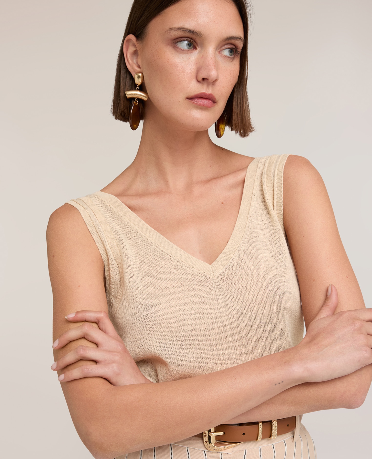 Top de mujer de punto mezcla lino modelo regular - Motivi - Beige Beige-4