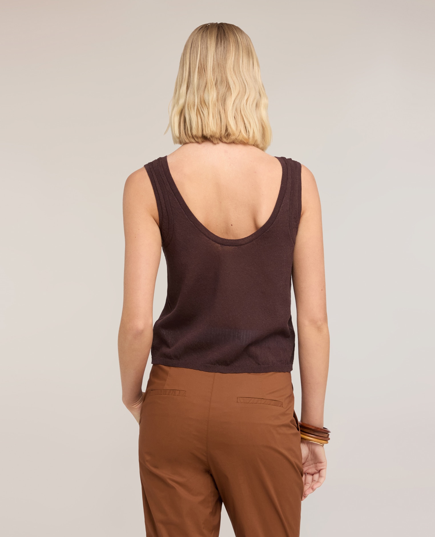 Top de mujer de punto mezcla lino modelo regular - Motivi - Marrón Marrón-2