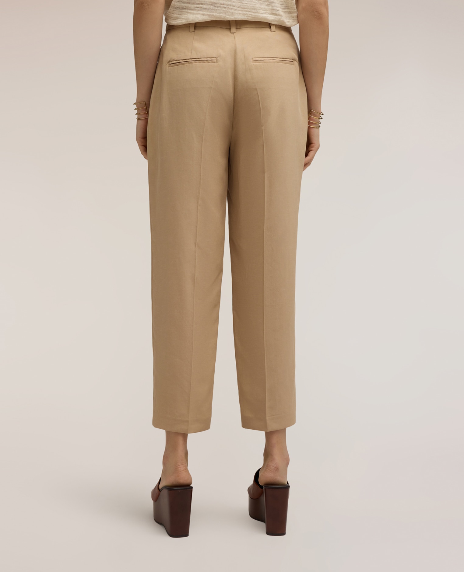 Pantalones de mujer regular de lino mezcla lyocell cierre frontal con botón y cremallera - Motivi - Beige Beige-2