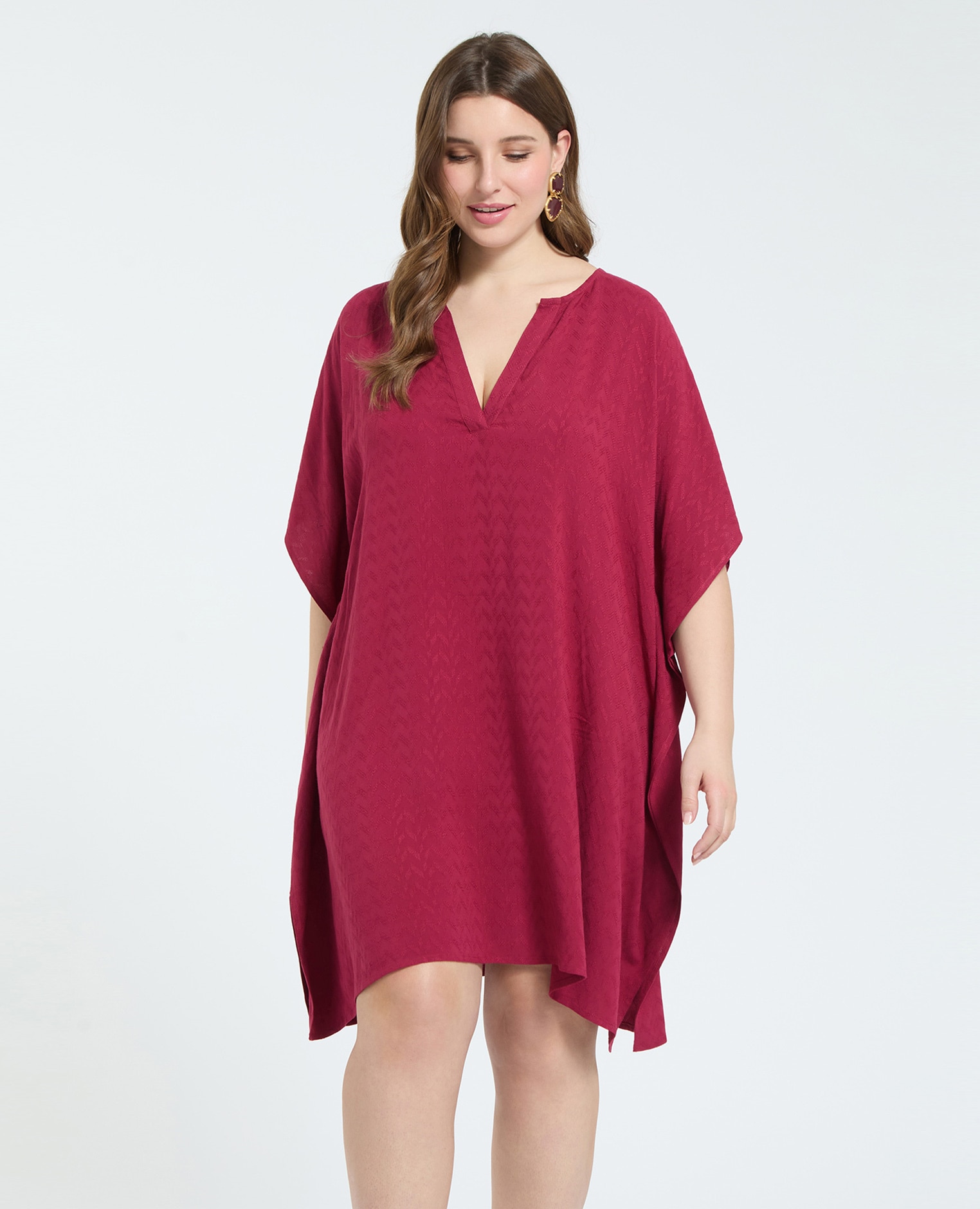 Fiorella Rubino - Caftán de mujer cerrado en viscosa jacquard modelo oversize con mangas amplias tipo kimono y silueta.
