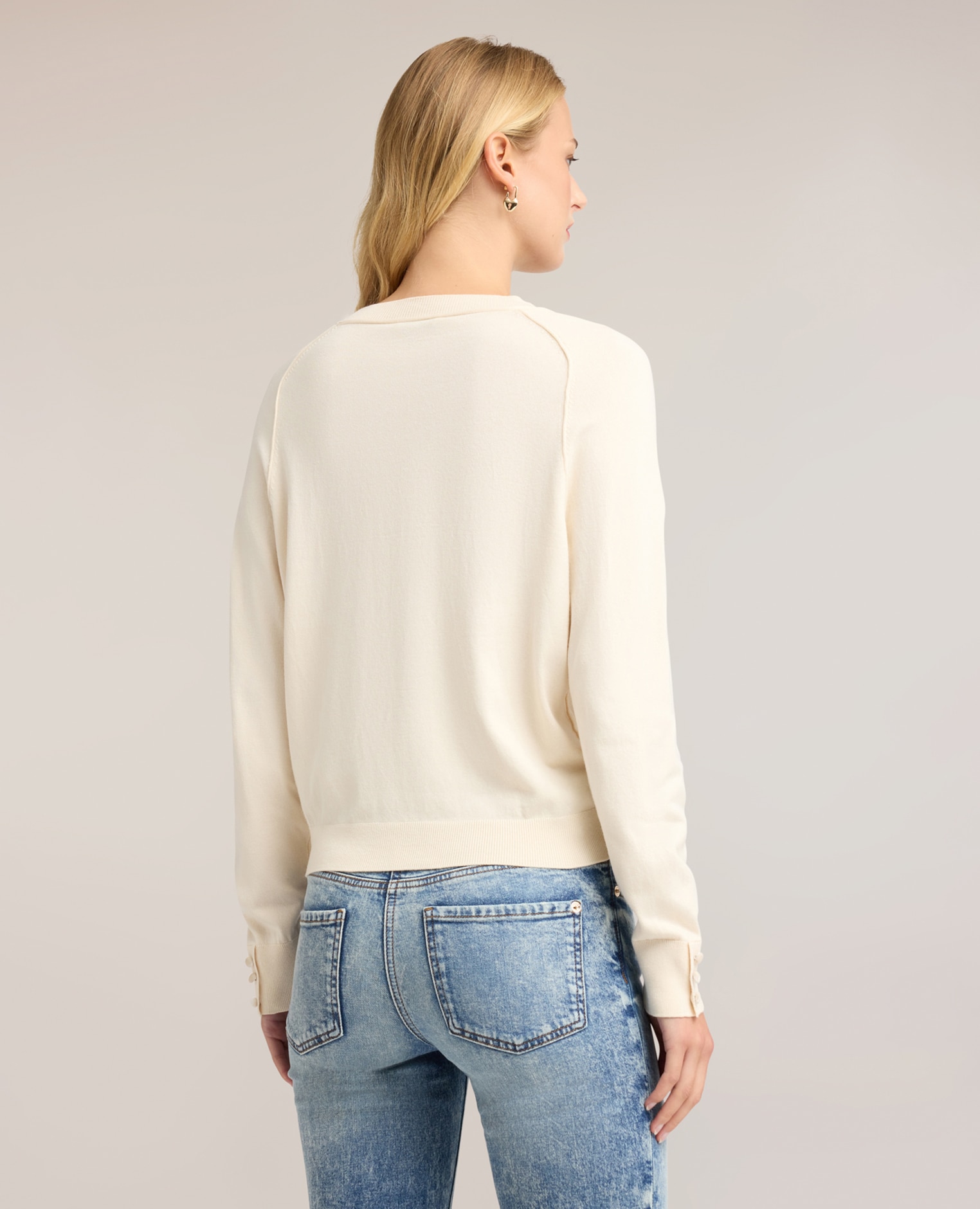 Jersey de mujer liso en viscosa con perfiles en tono ajuste regular longitud media - Motivi - Blanco Blanco-2