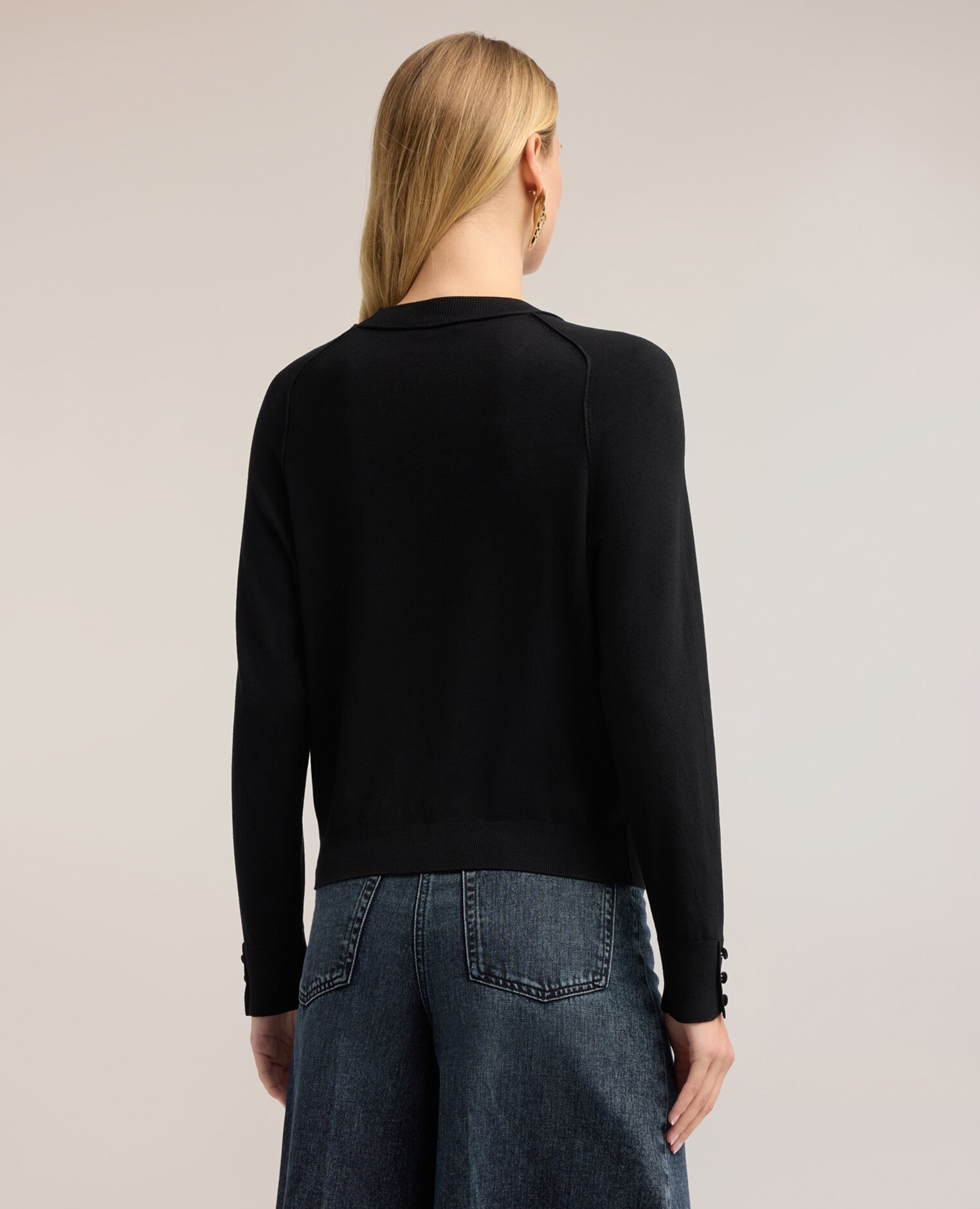 Jersey de mujer liso en viscosa con perfiles en tono ajuste regular longitud media - Motivi - Negro Negro-2
